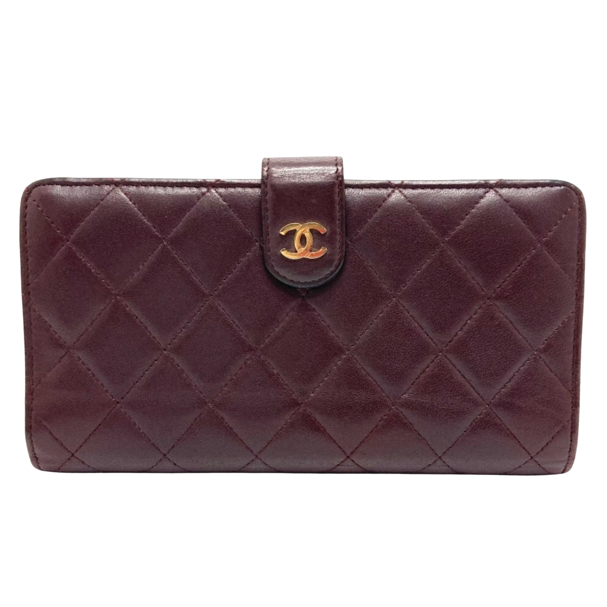 Chanel Matelassé Burgundy Leather Wallet 