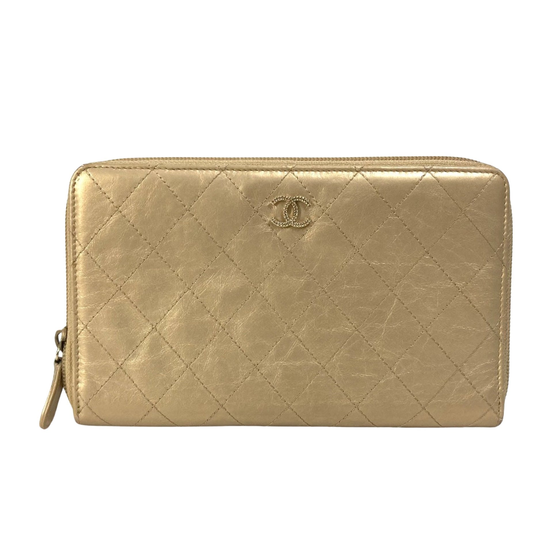 Chanel Logo CC Gold Leather Wallet 