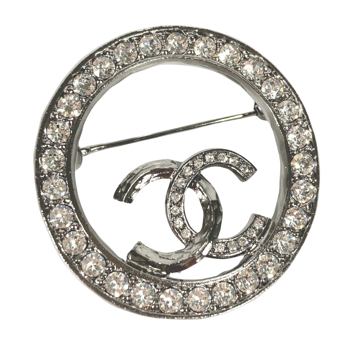 Chanel Logo CC Silver Metal Brooch 