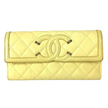 Chanel CC Filigree Yellow Leather Wallet 