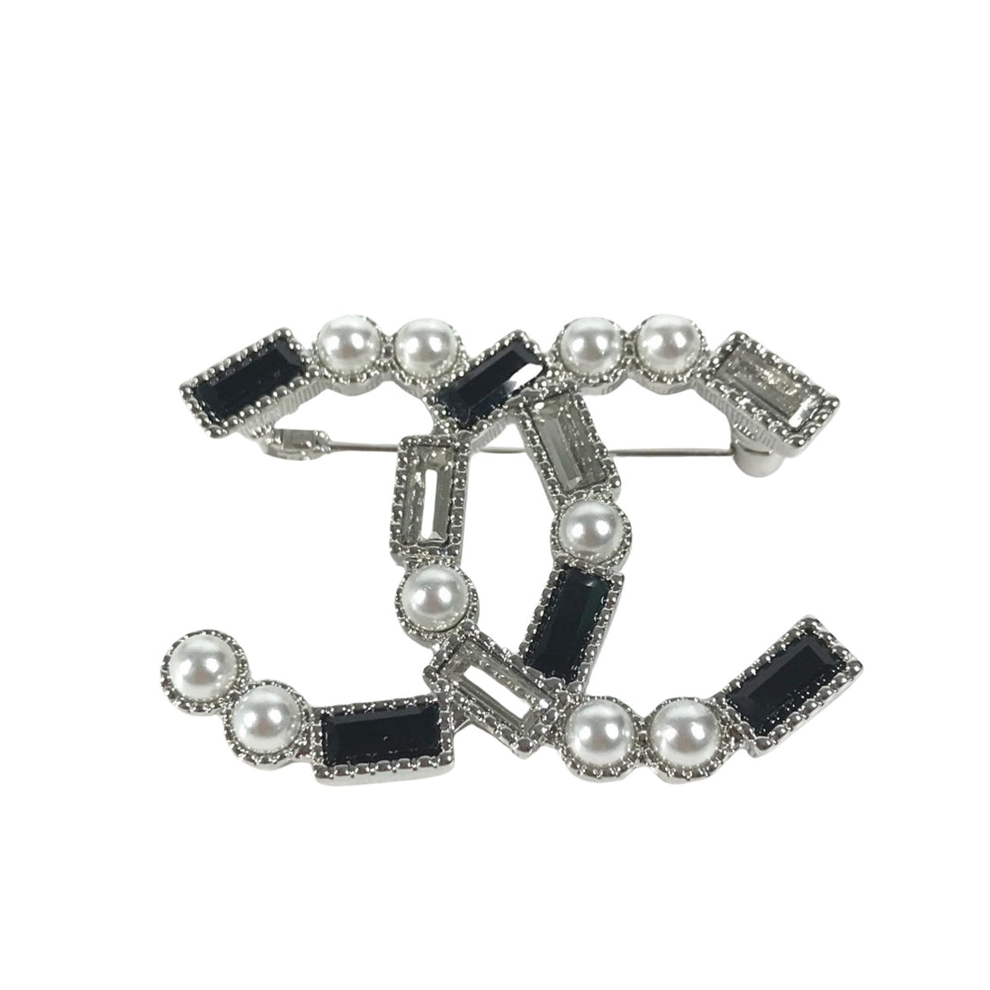 Chanel Logo boston Silver Metal Brooch 