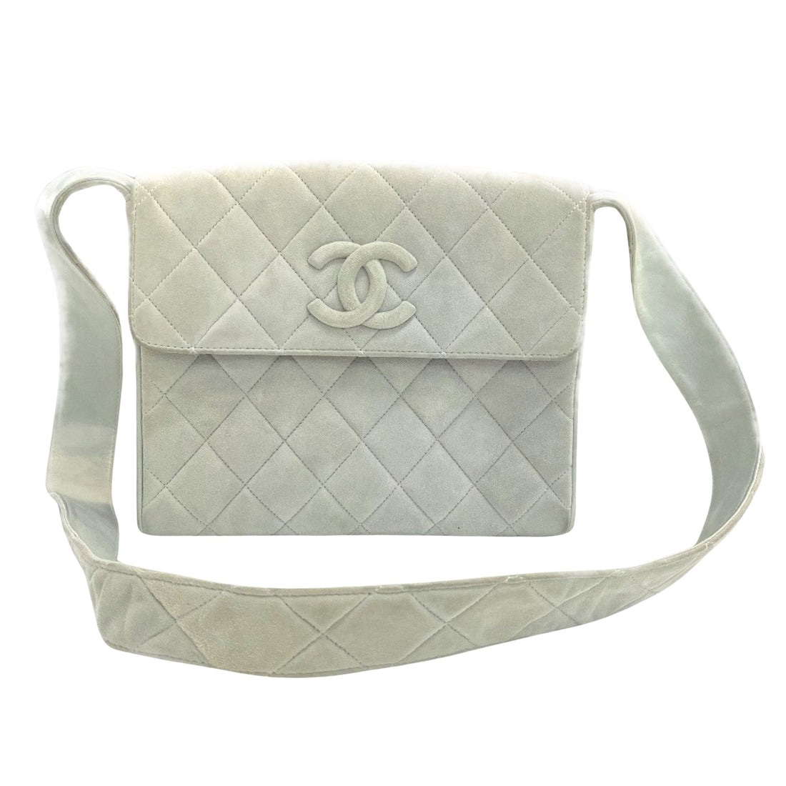 Chanel Logo CC Blue Suede Shoulder Bag