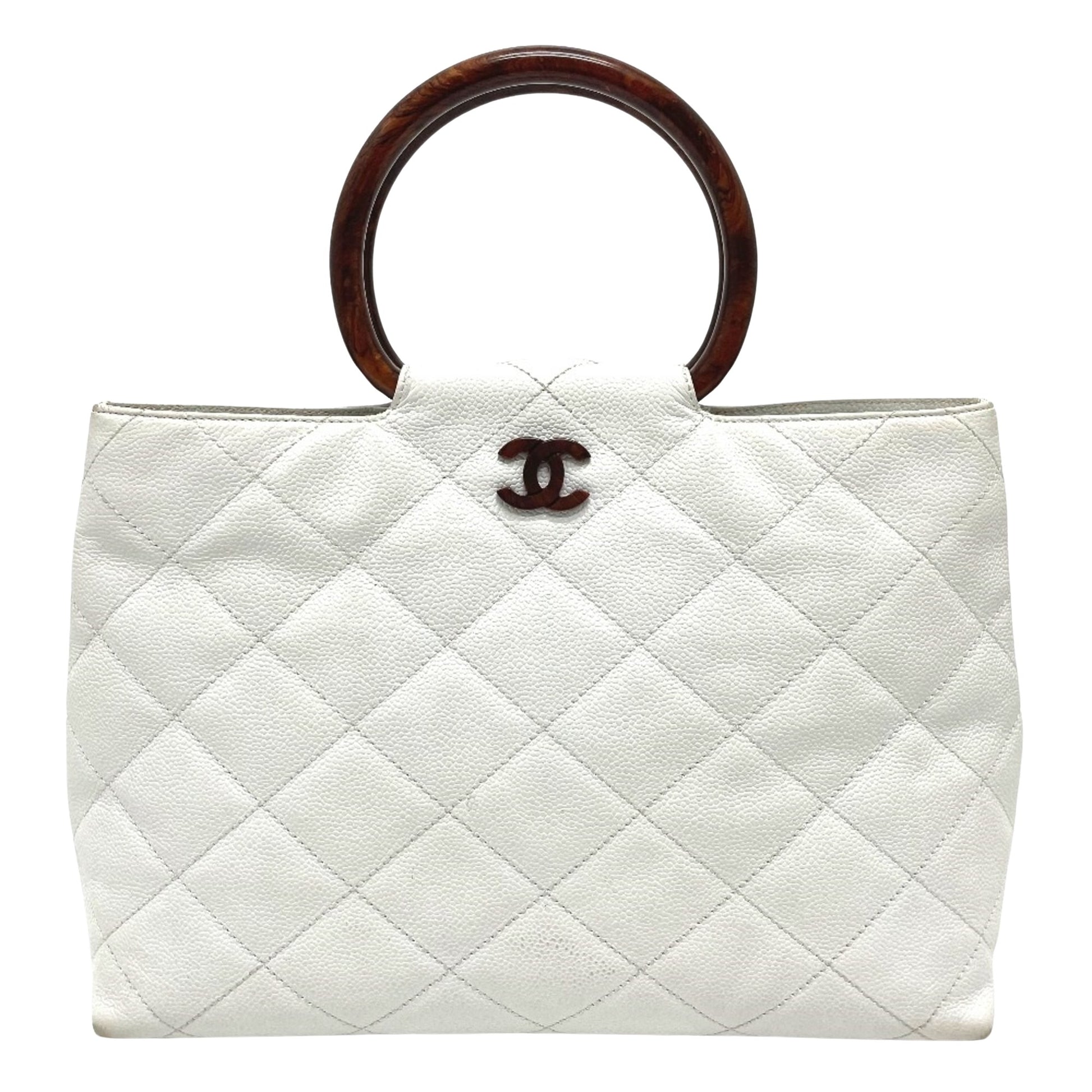 Chanel Logo CC White Leather Handbag 