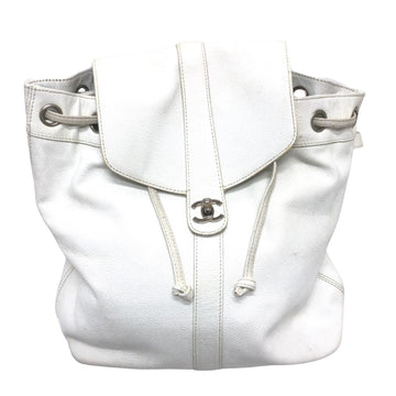 Chanel Logo boston White Leather Backpack Bag