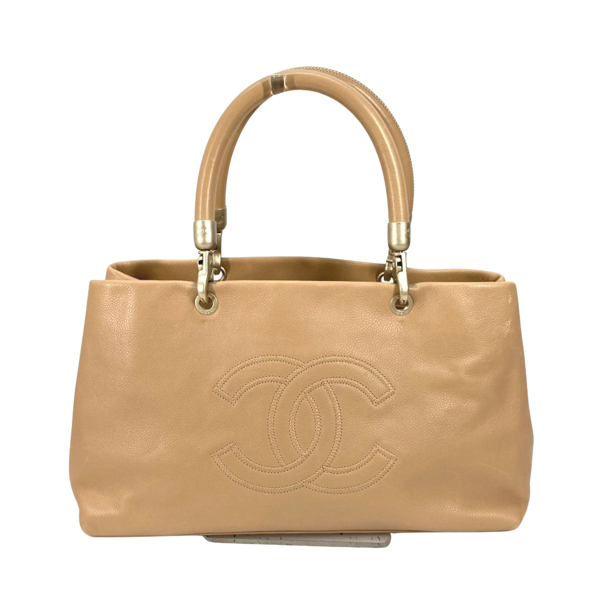 Chanel Logo CC Beige Leather Handbag 