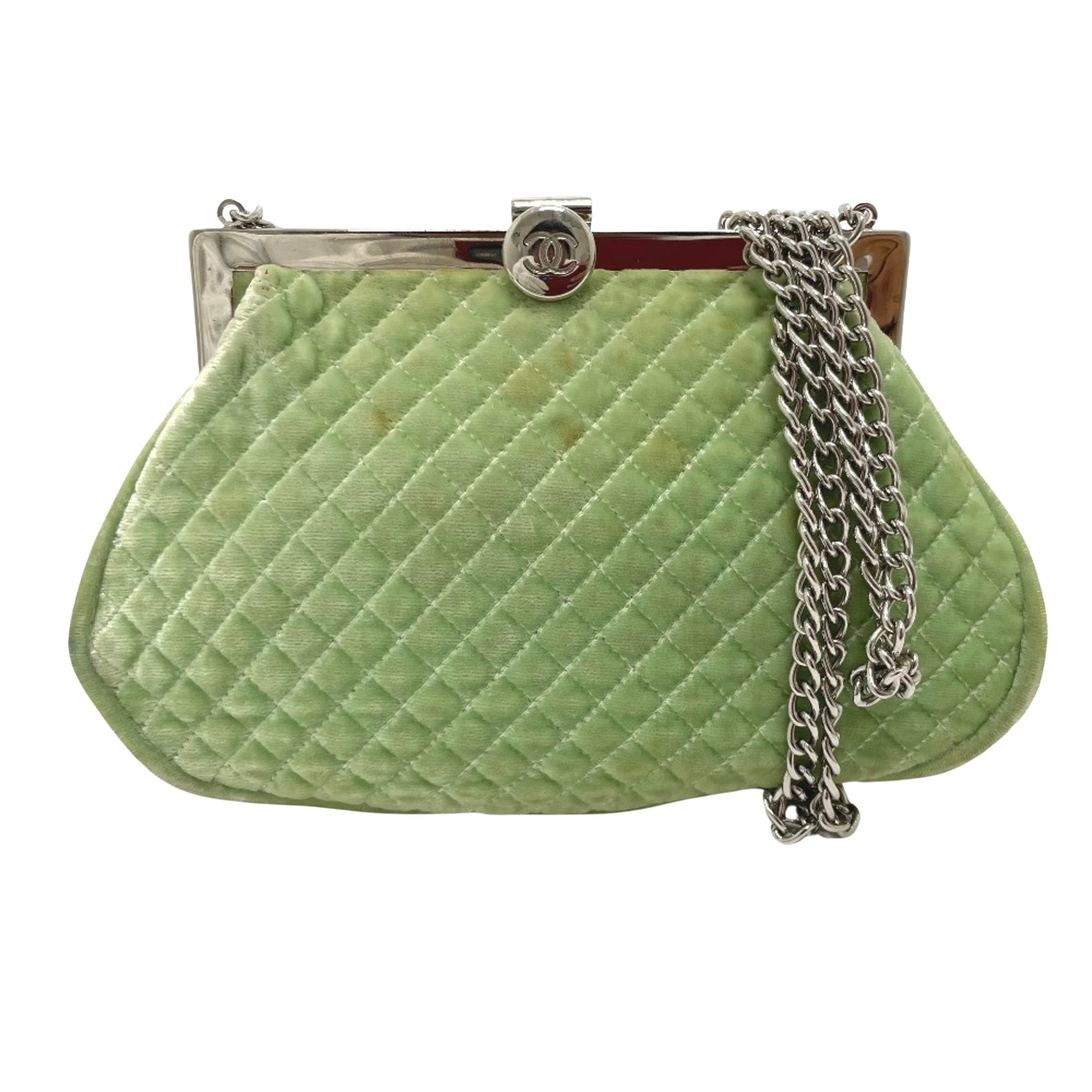 Chanel Matelassé Green Velvet Shoulder Bag