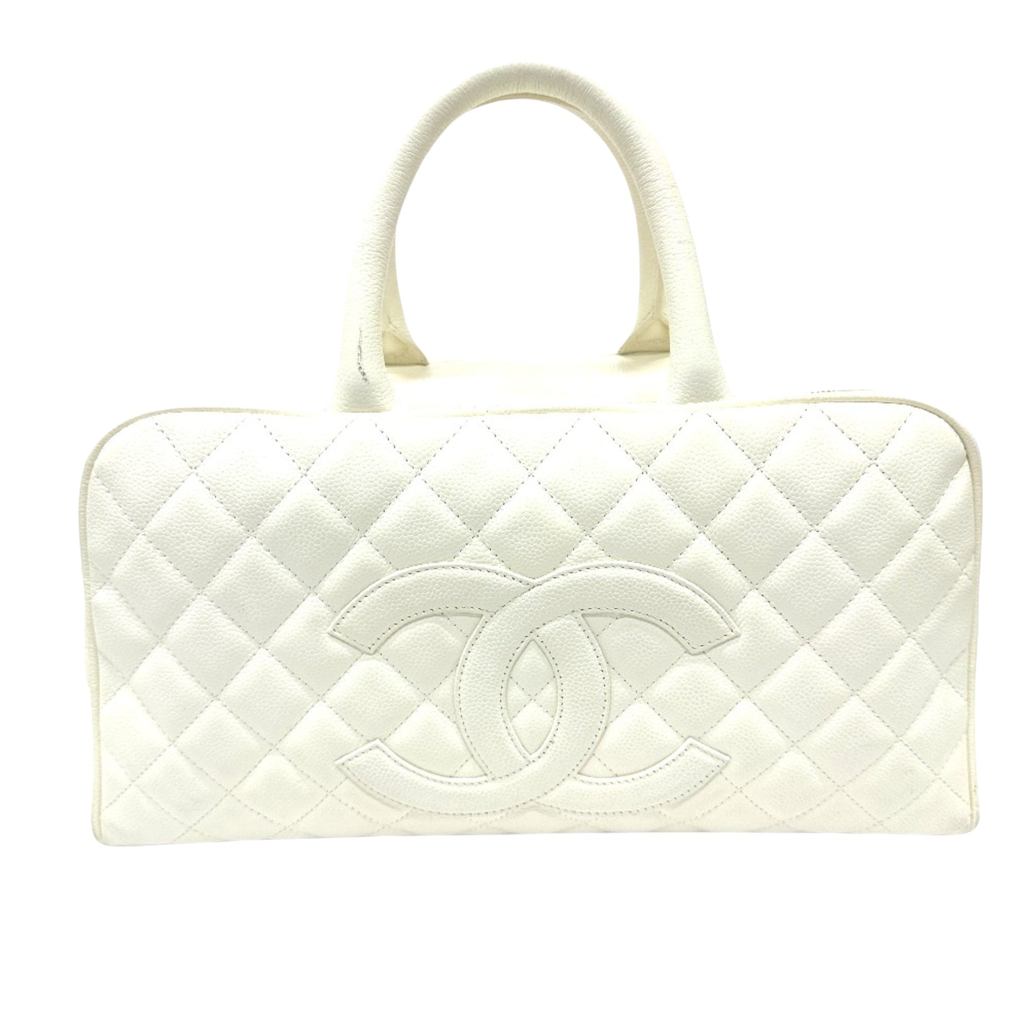 Chanel Boston White Leather Handbag 