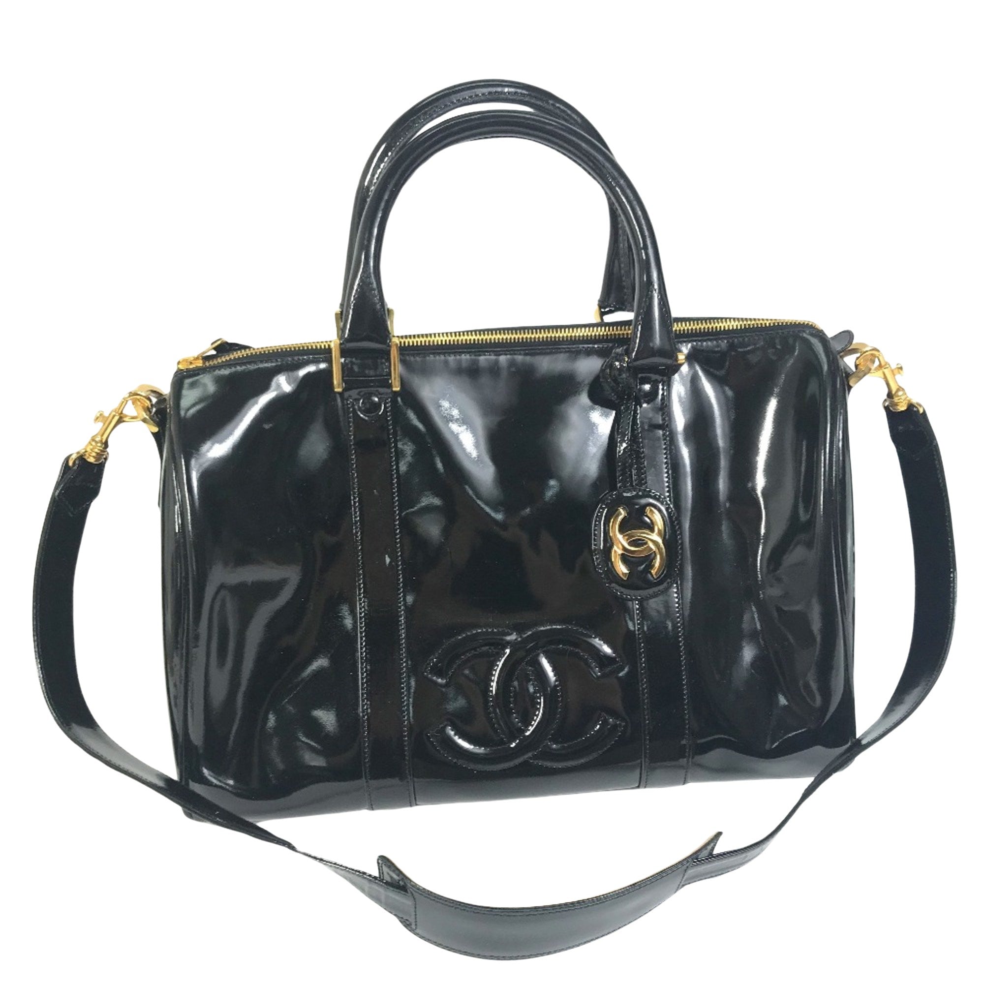 Chanel Boston Black Patent Leather Handbag 