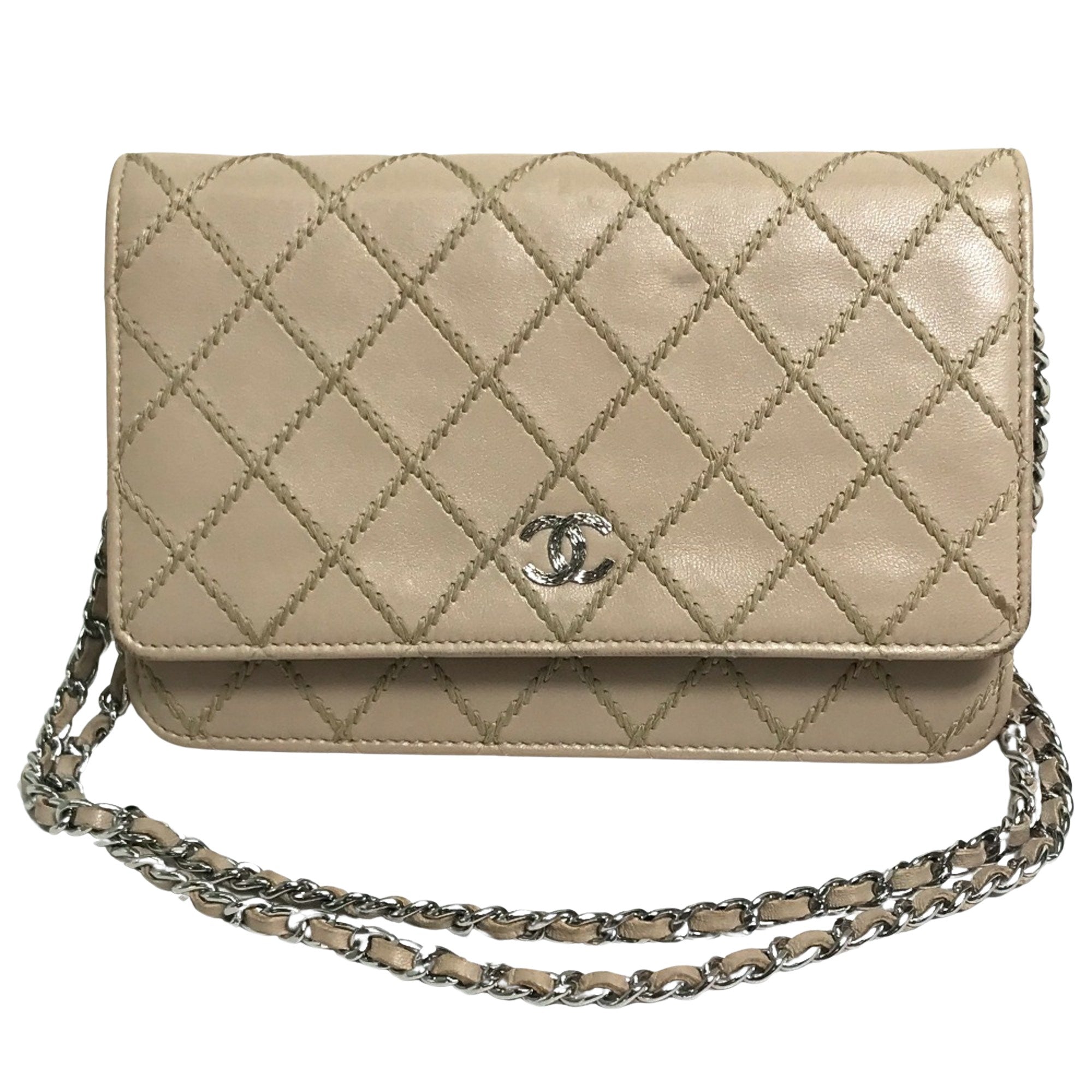 Chanel Wallet On Chain Beige Leather Wallet 