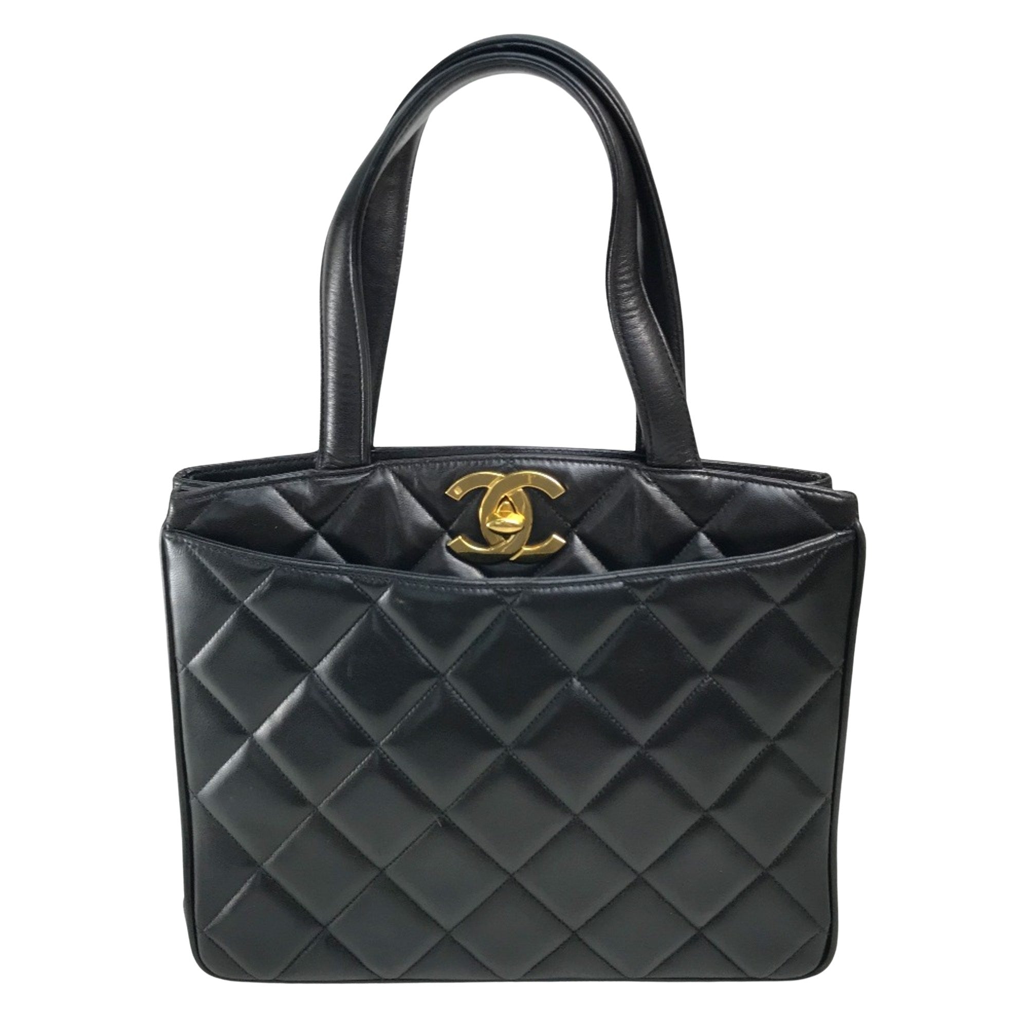 Chanel Logo CC Black Leather Tote Bag