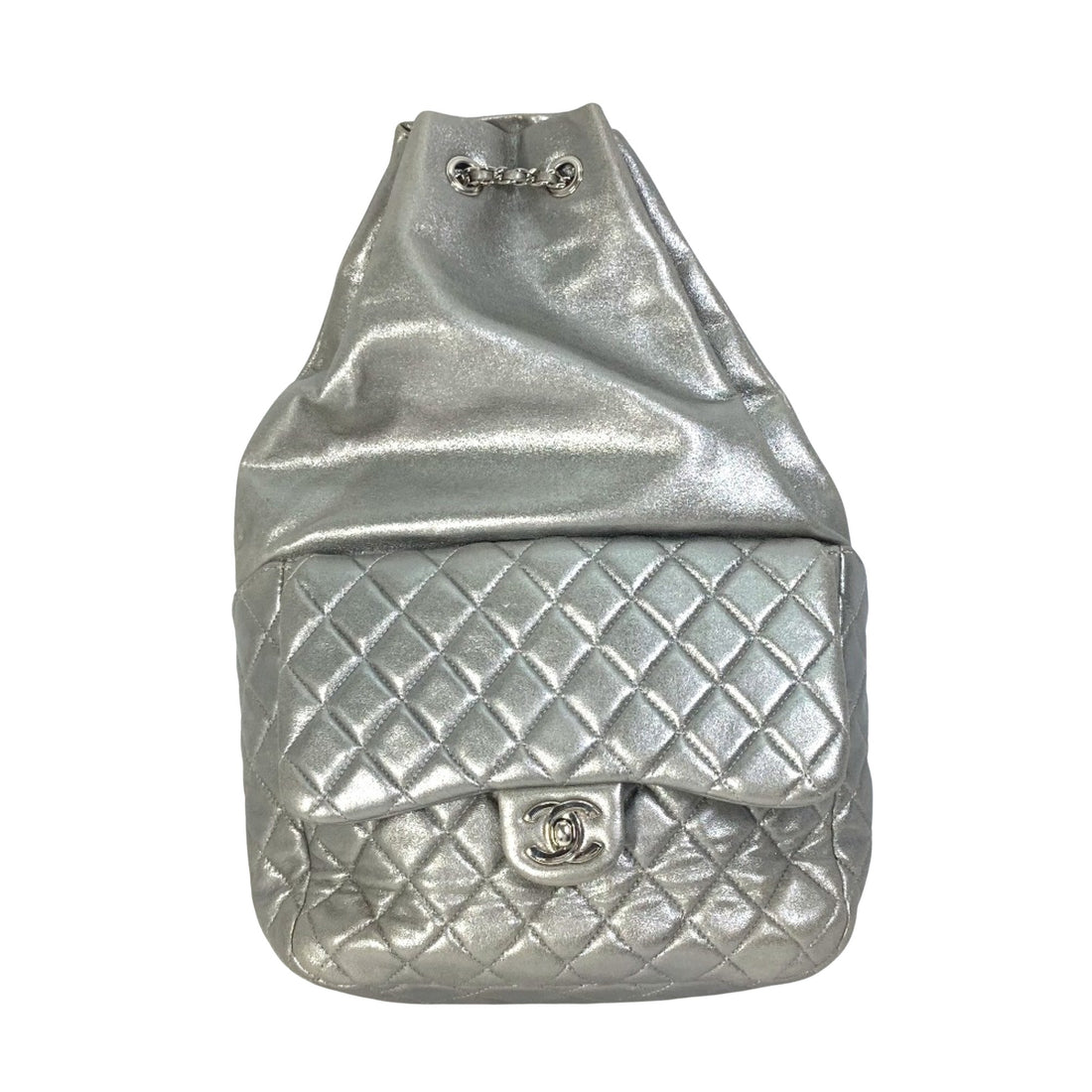 Chanel Matelassé Silver Leather Backpack Bag