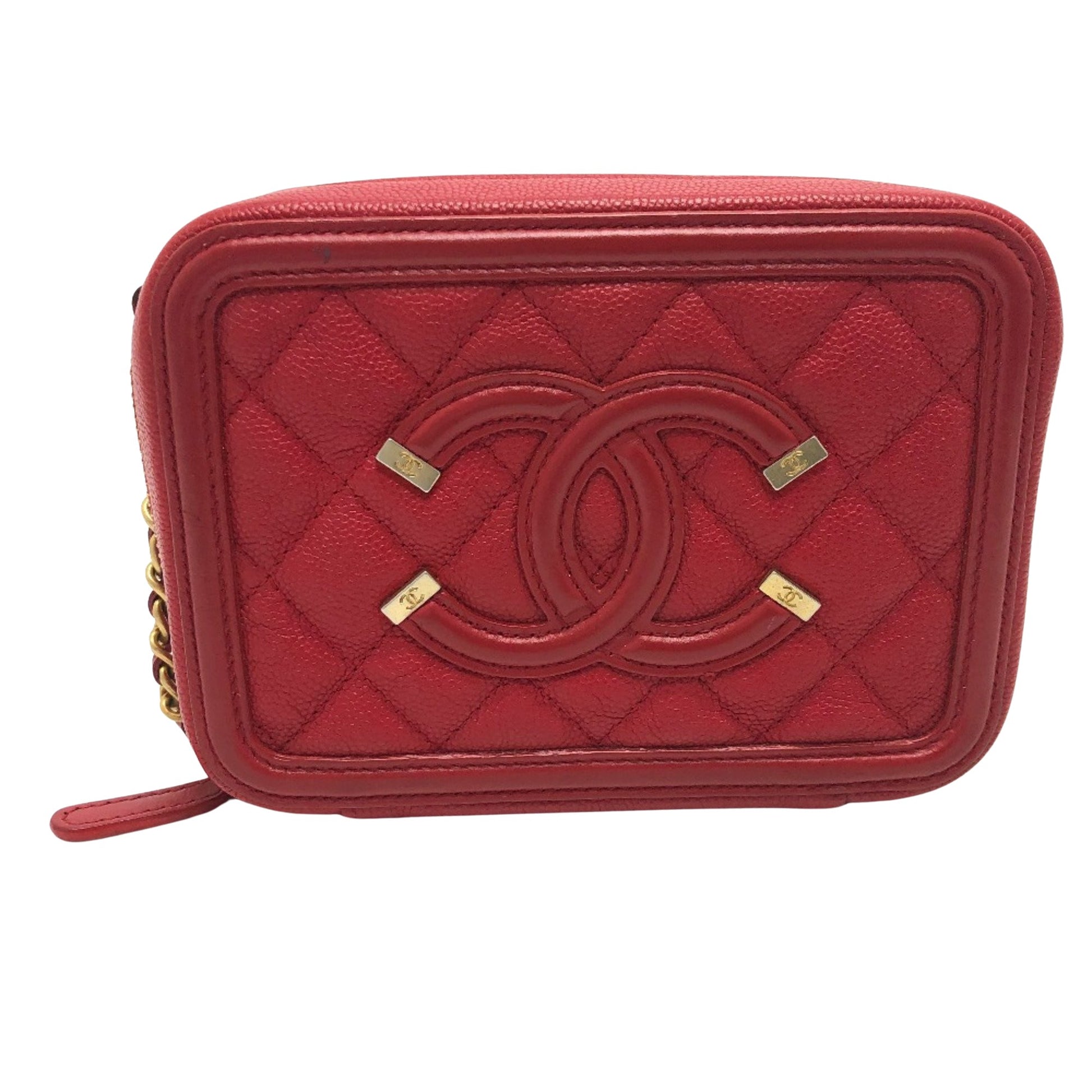 Chanel CC Filigree Red Leather Shoulder Bag