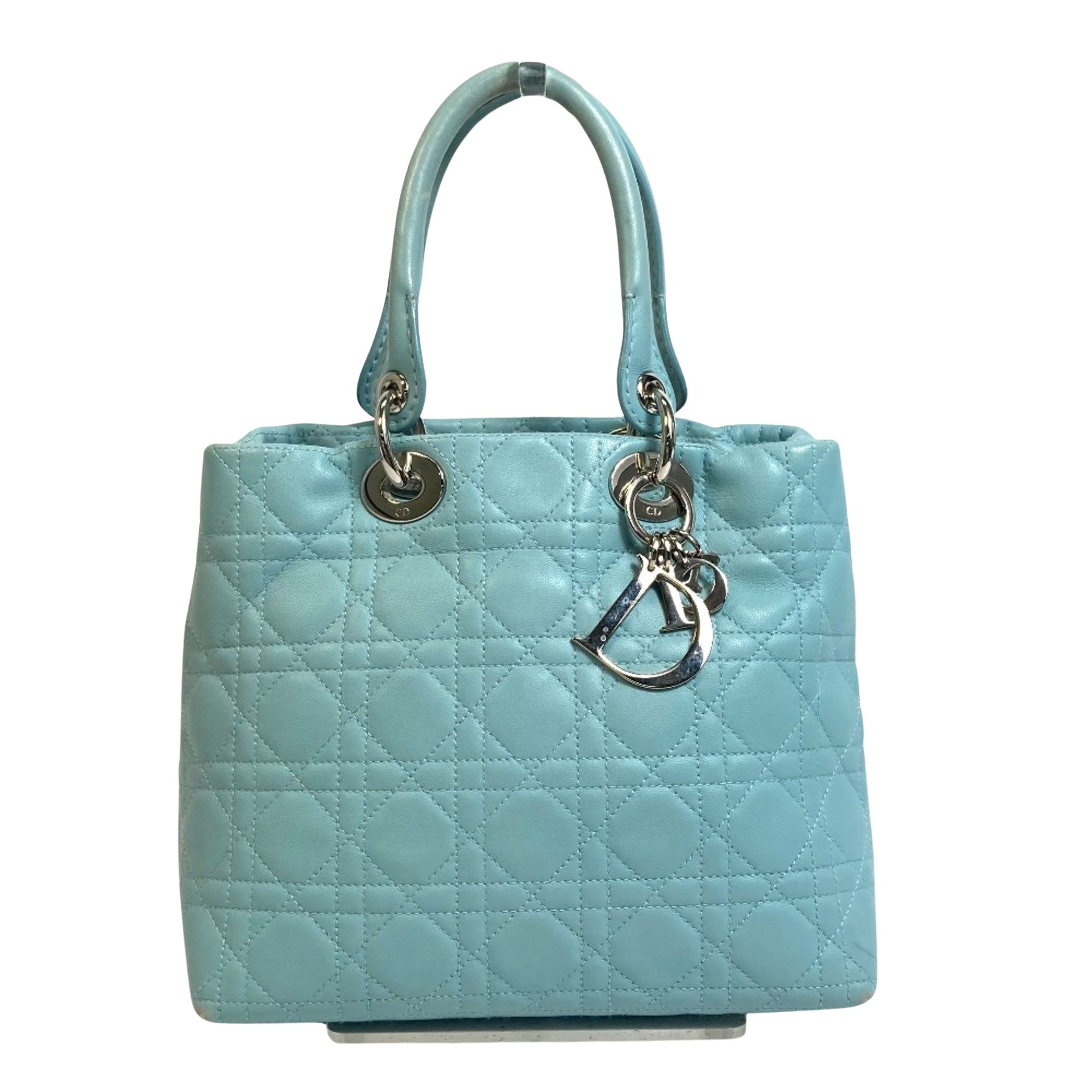 Dior Lady Dior Blue Leather Handbag 