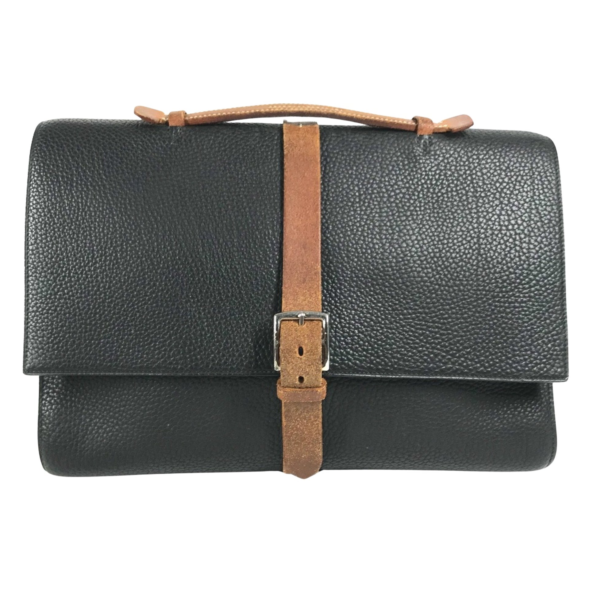 Hermès Etrivière Black Leather Briefcase Bag