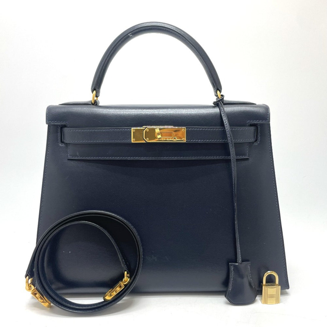 Hermès Kelly 28 Navy Leather Handbag 