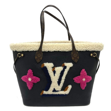 Louis Vuitton Neverfull MM Black Leather Tote Bag