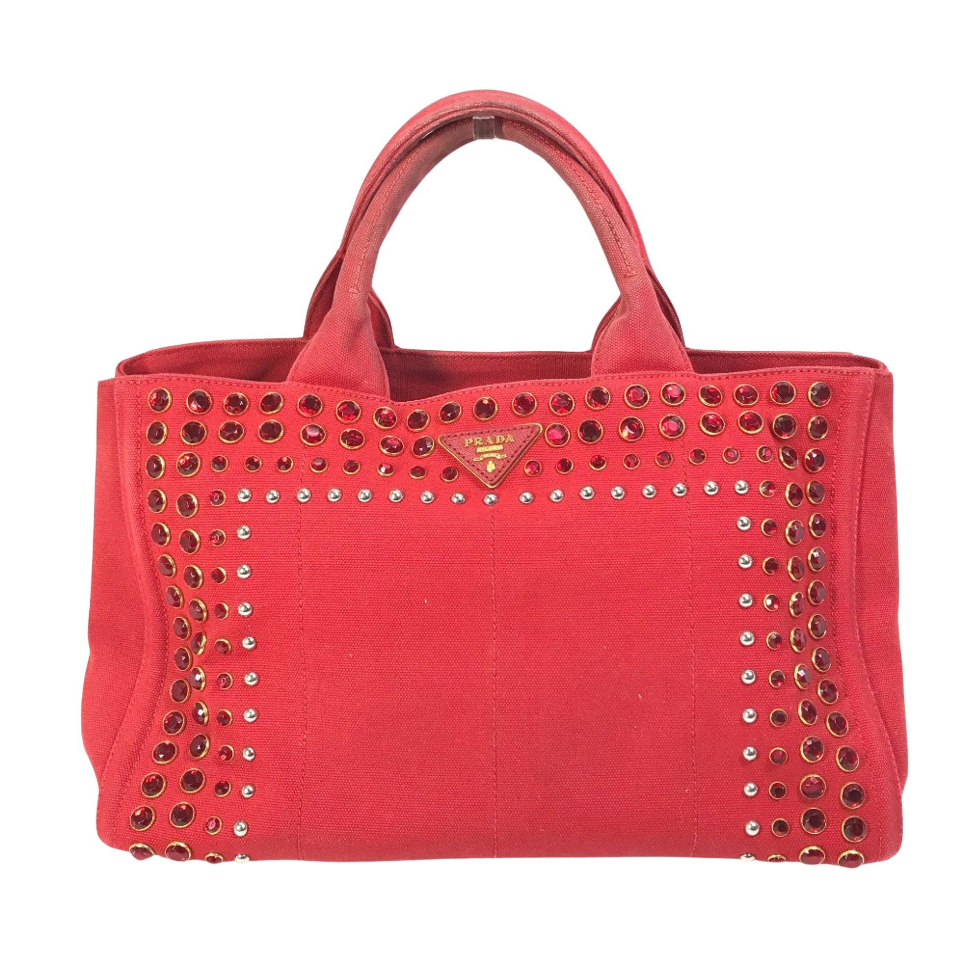 Prada Canapa Red Canvas Tote Bag