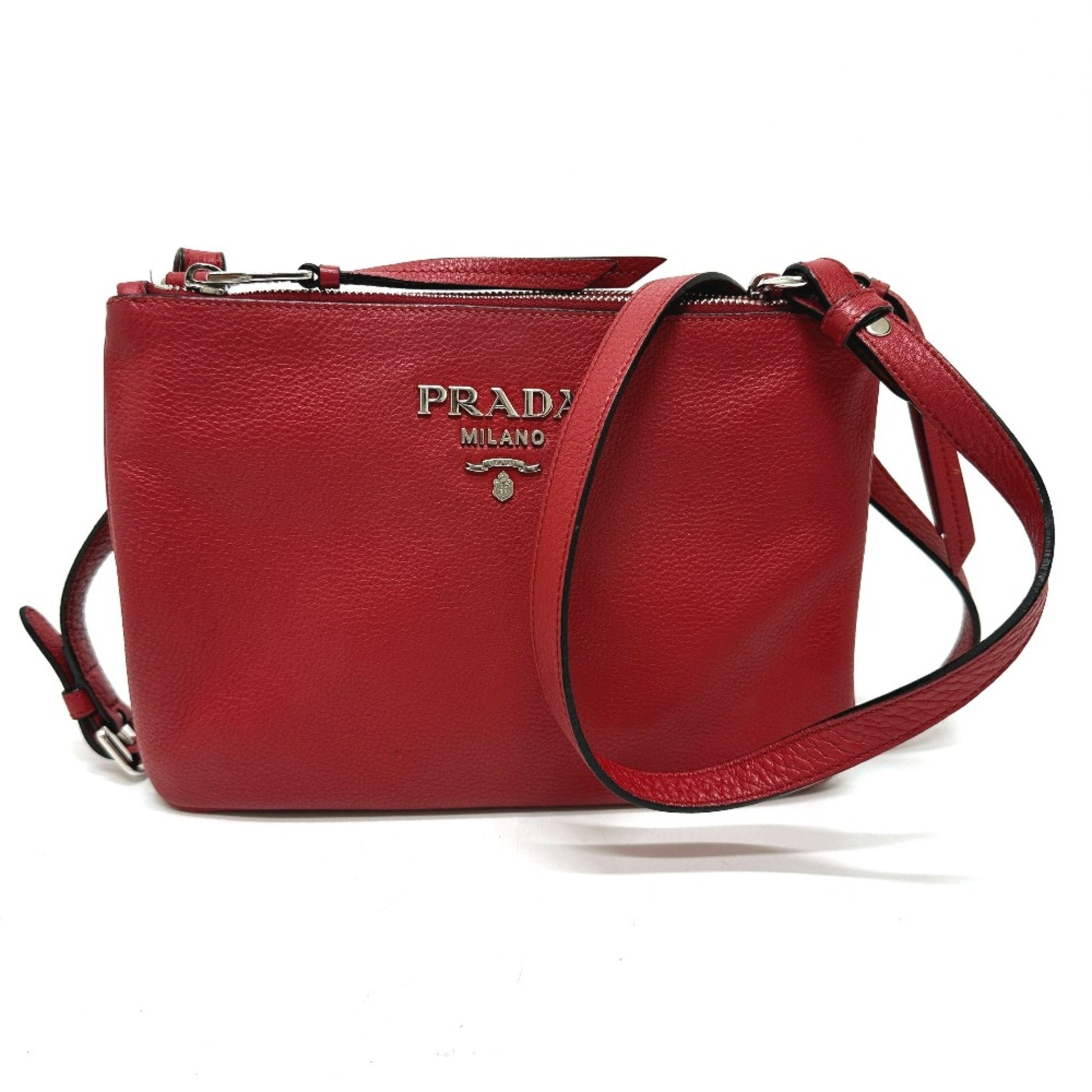 Prada Vitello Red Leather Shoulder Bag