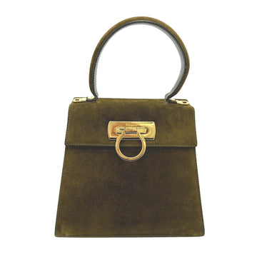 Salvatore Ferragamo Gancini Khaki Suede Handbag 