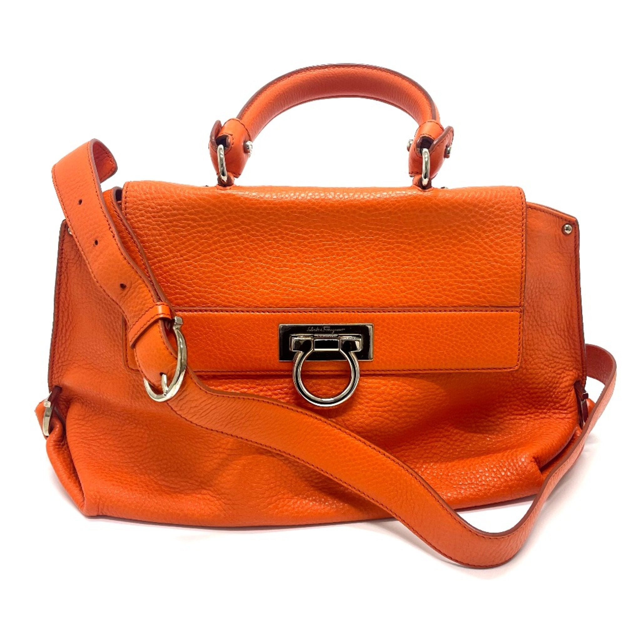 Salvatore Ferragamo Gancini Orange Leather Handbag 