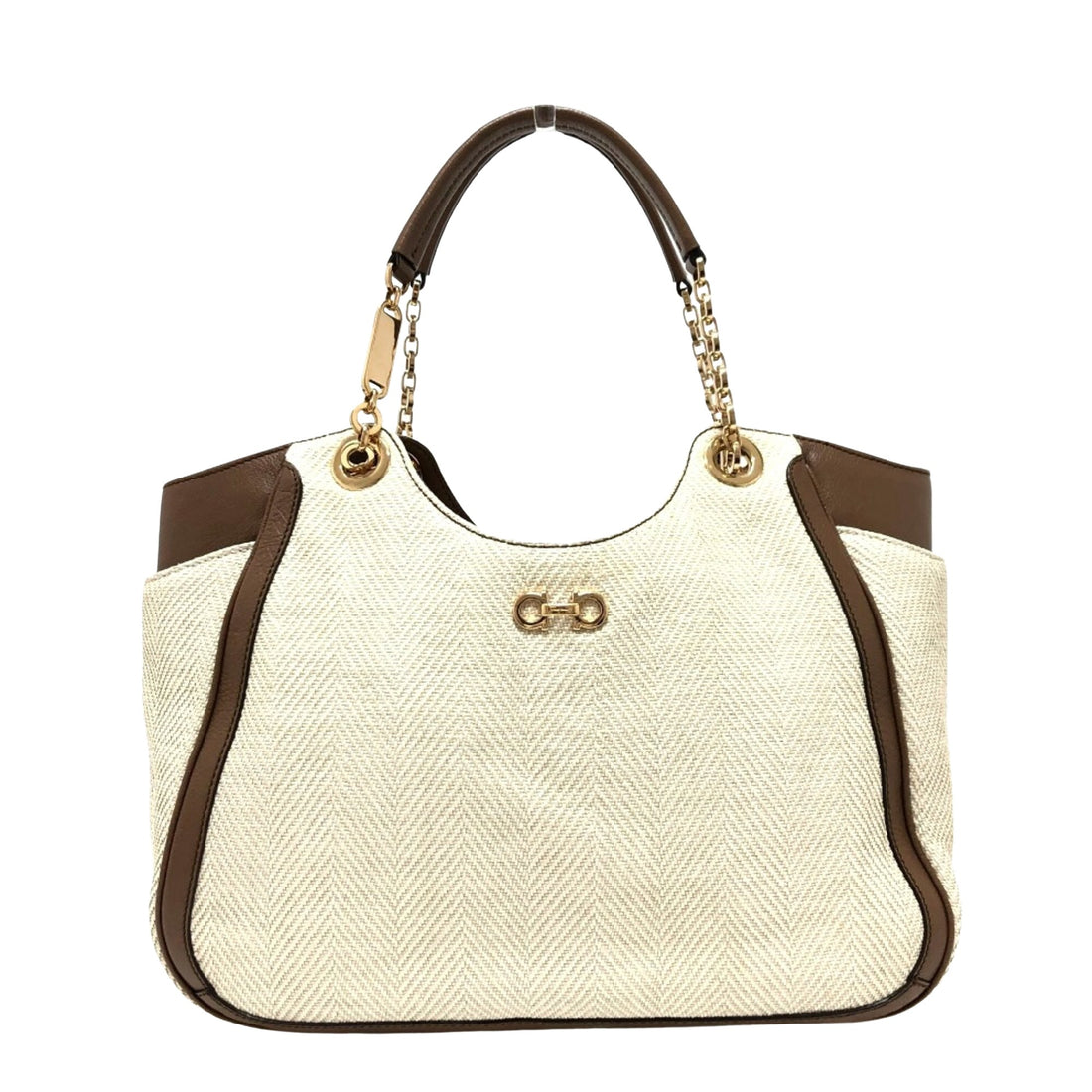 Salvatore Ferragamo Gancini Beige Canvas Tote Bag