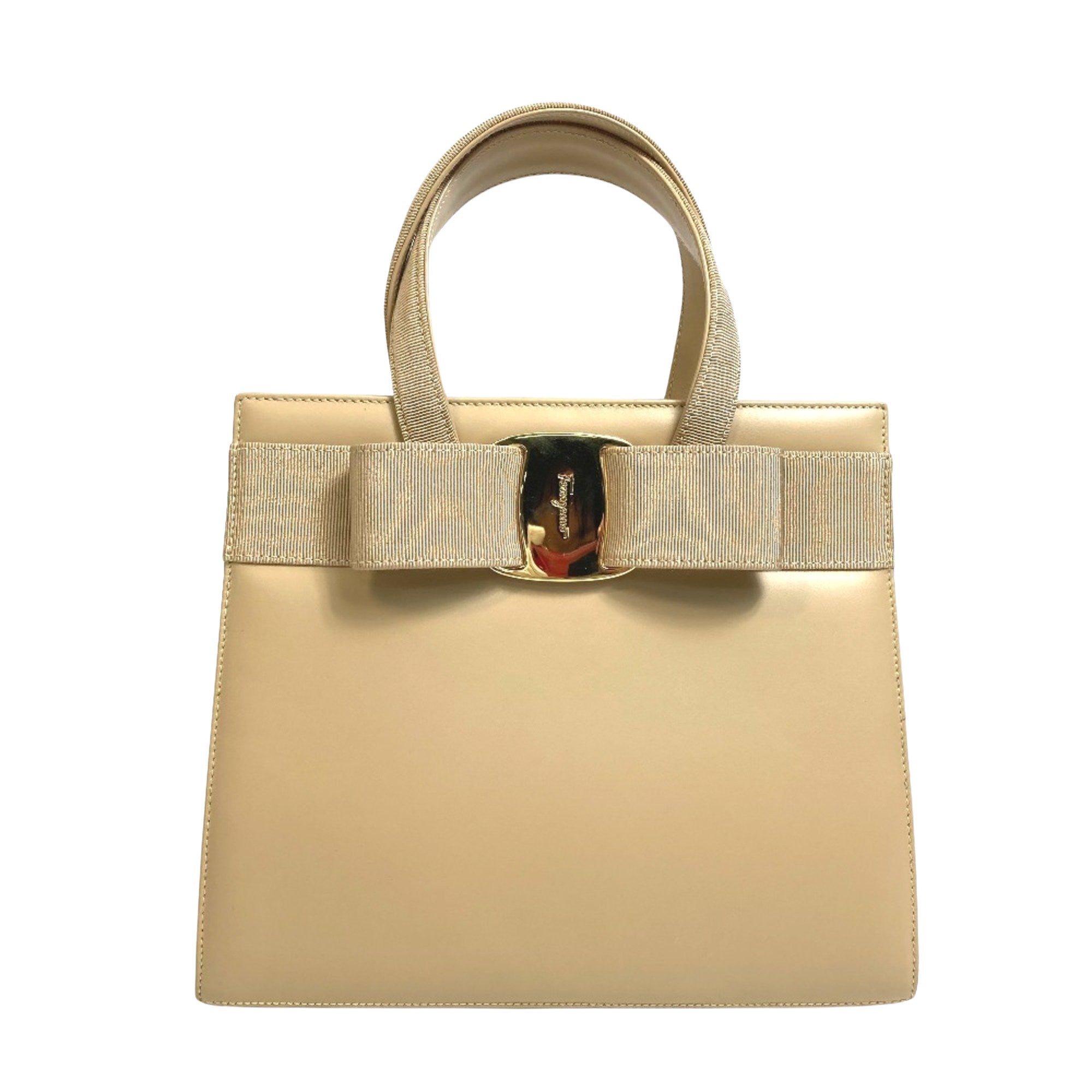 Salvatore Ferragamo Vara Beige Leather Handbag 