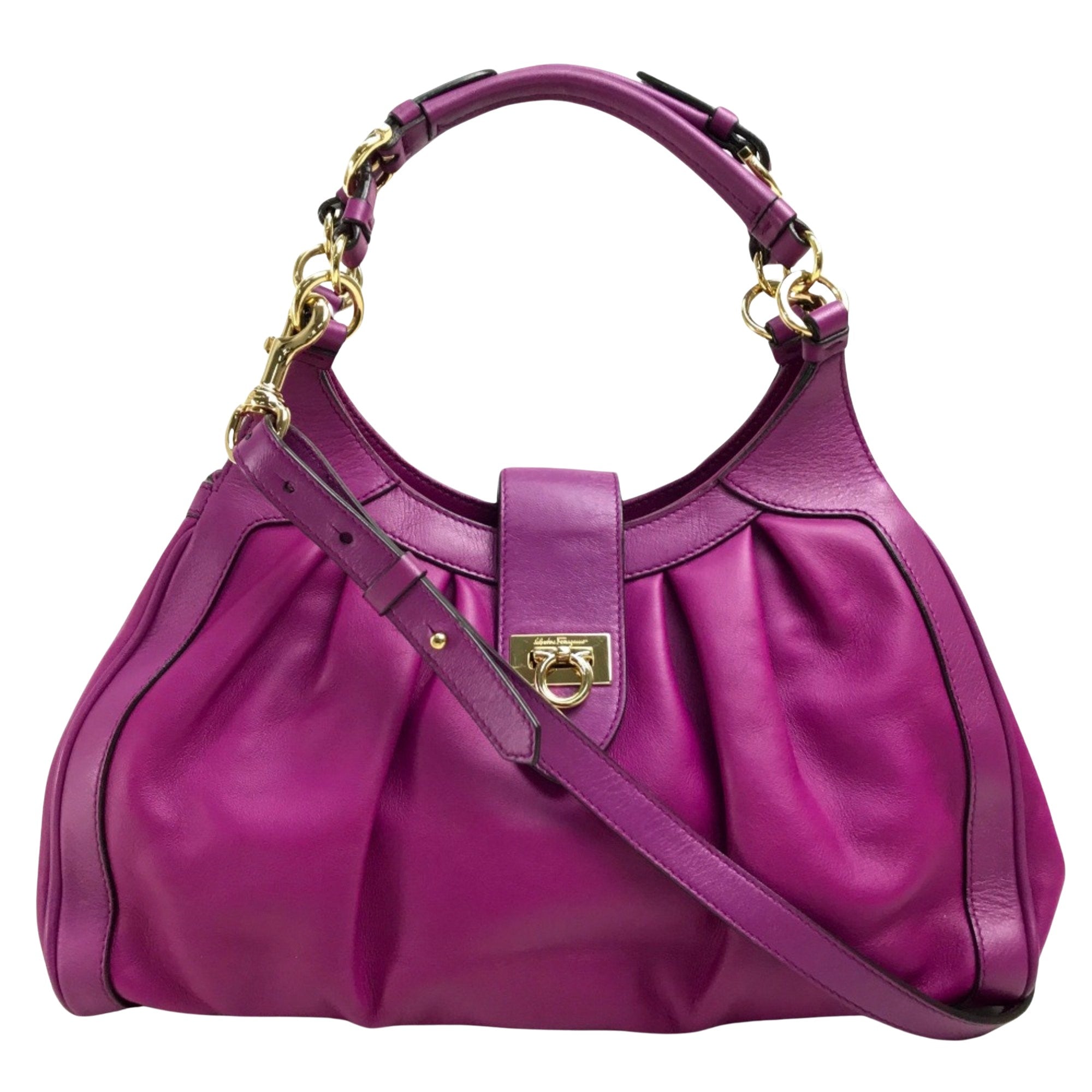 Salvatore Ferragamo Gancini Purple Leather Shoulder Bag