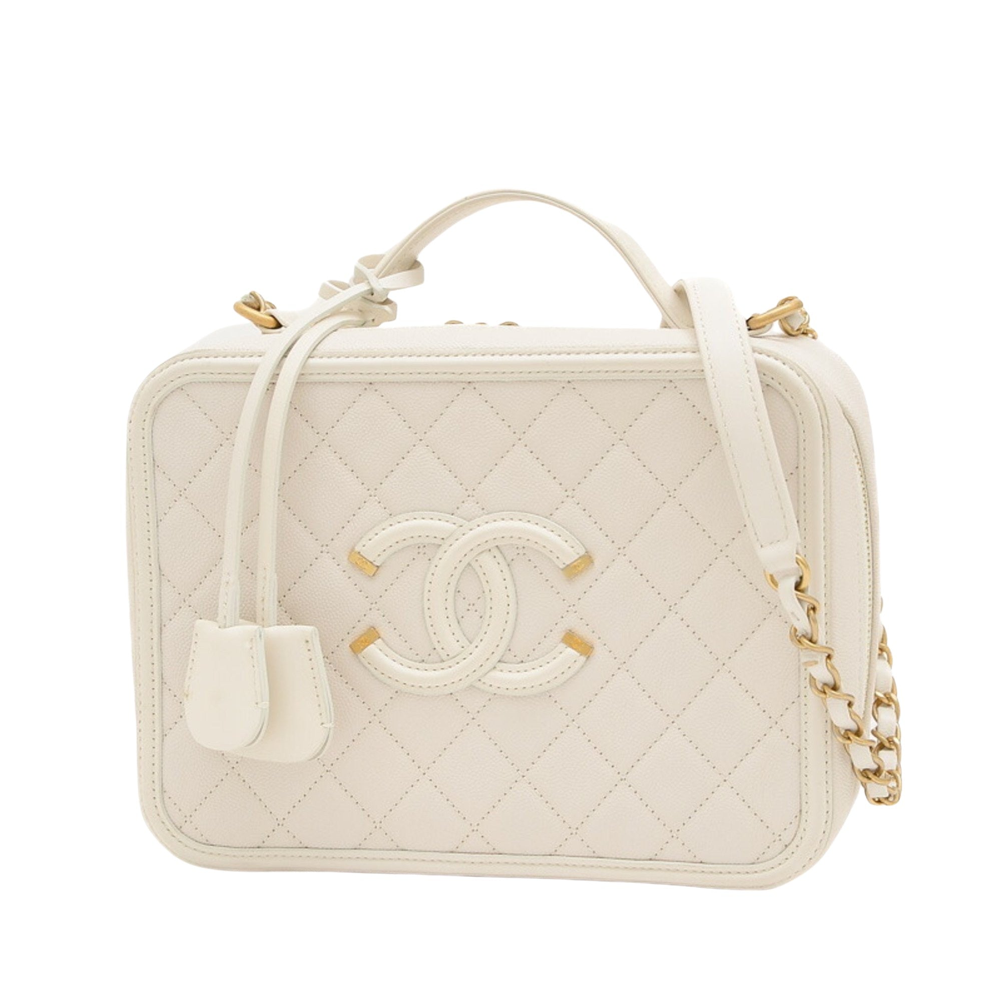 Chanel CC Filigree White Leather Handbag 