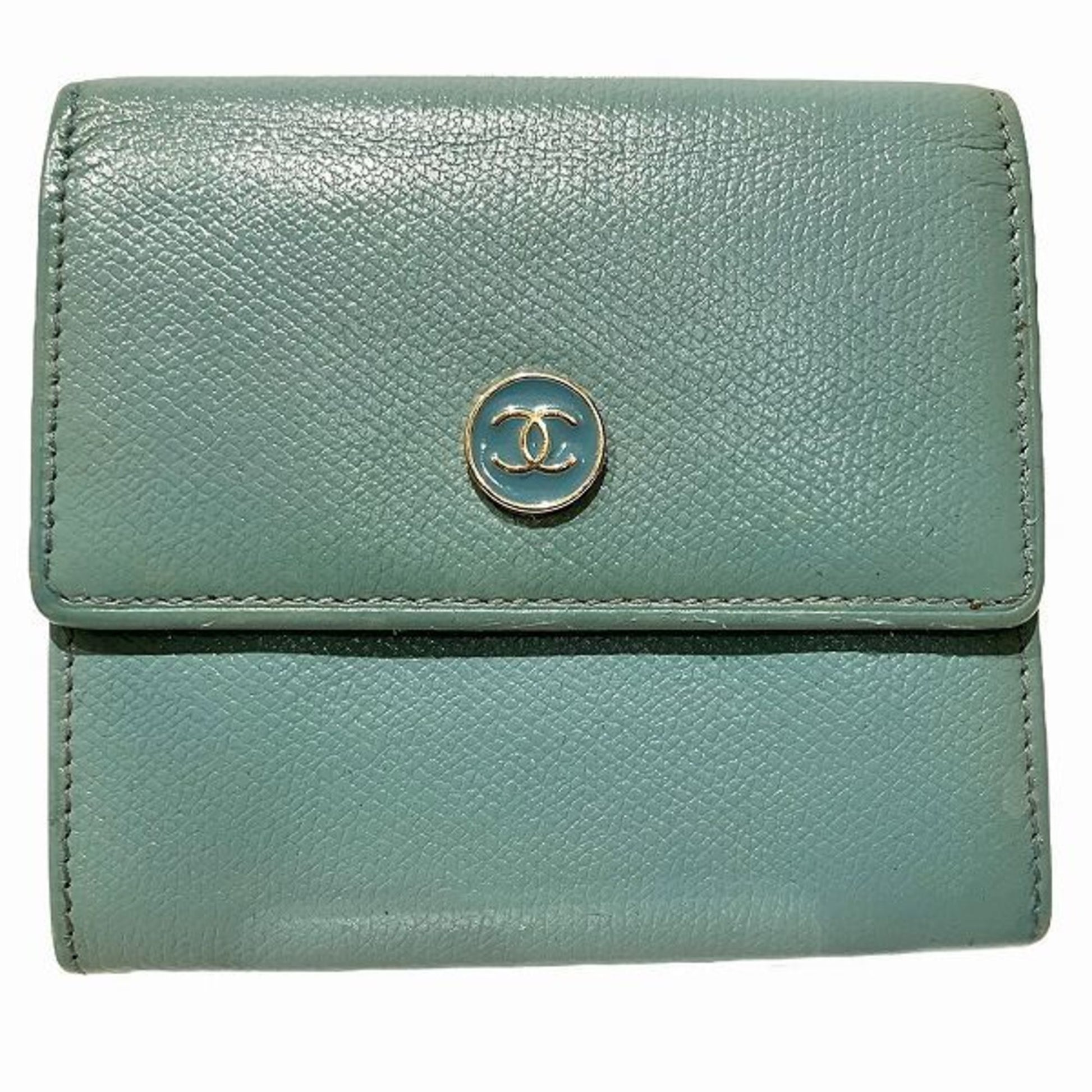 Chanel Double flap Blue Leather Wallet 