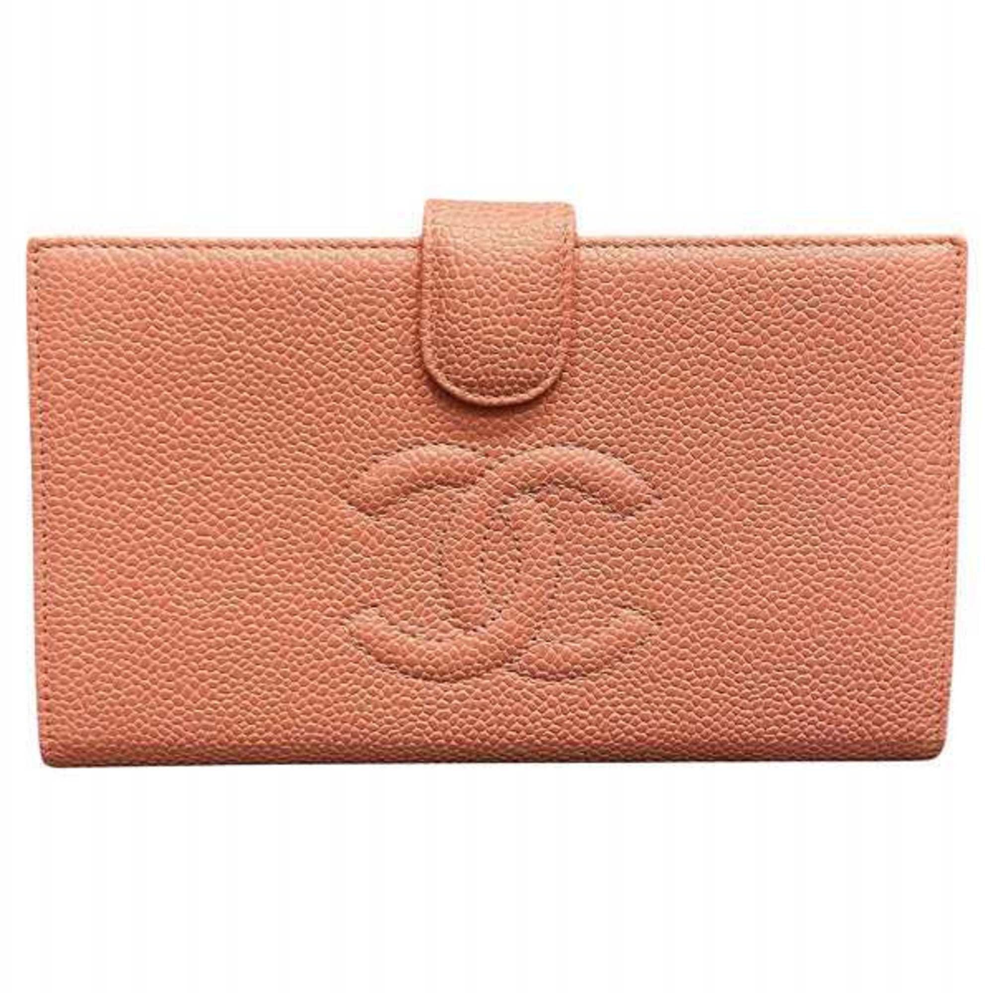 Chanel Logo CC Orange Leather Wallet 