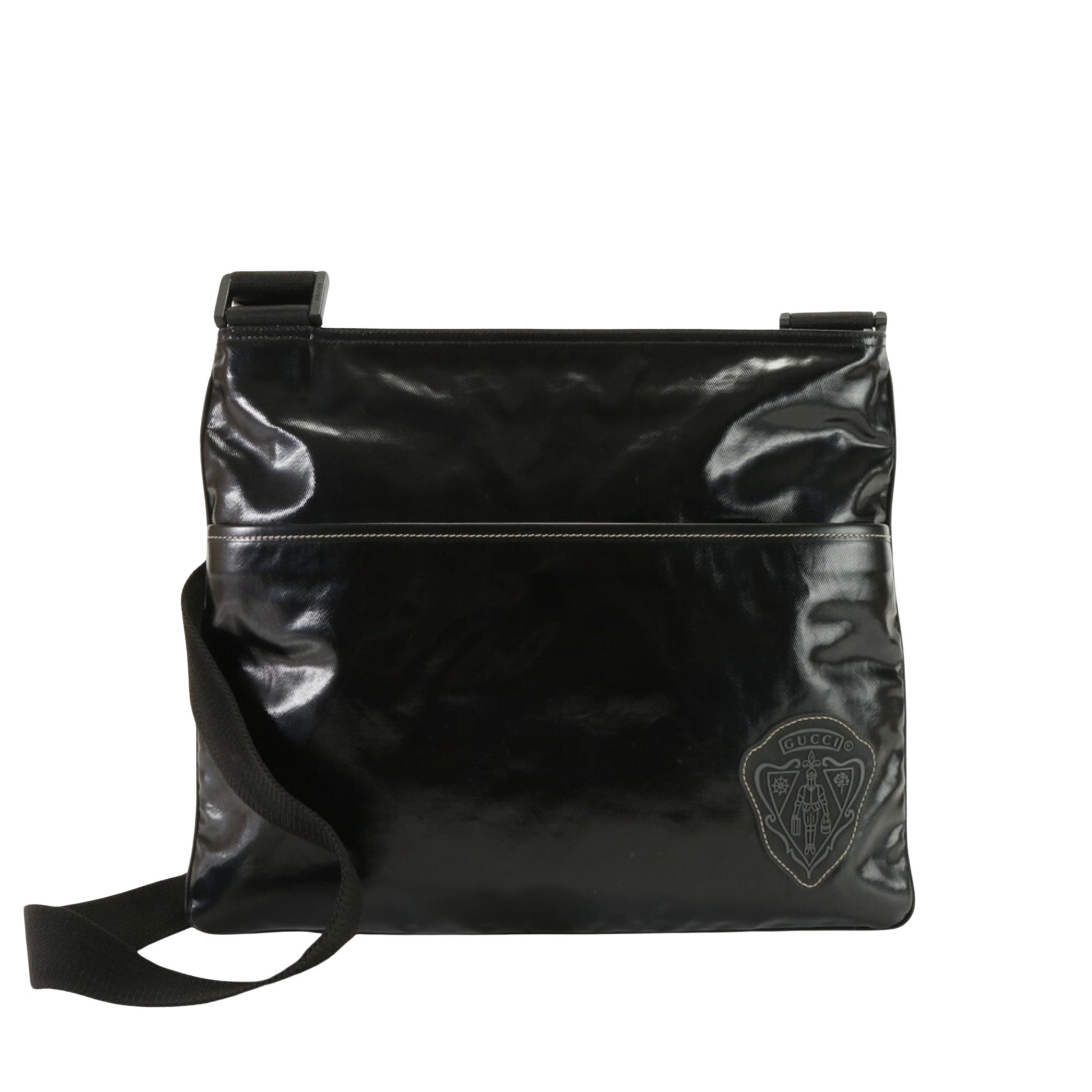 Gucci Crest Black Patent Leather Shoulder Bag