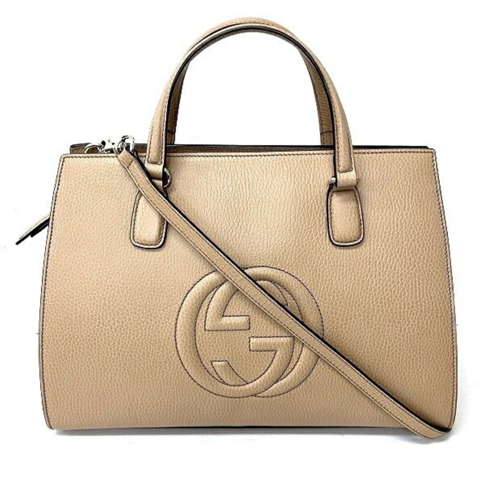 Gucci Interlocking Beige Leather Shoulder Bag