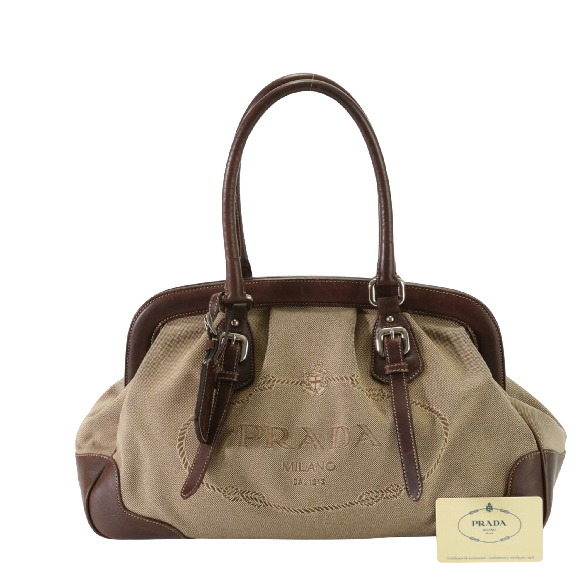 Prada Bowling Beige Canvas Tote Bag