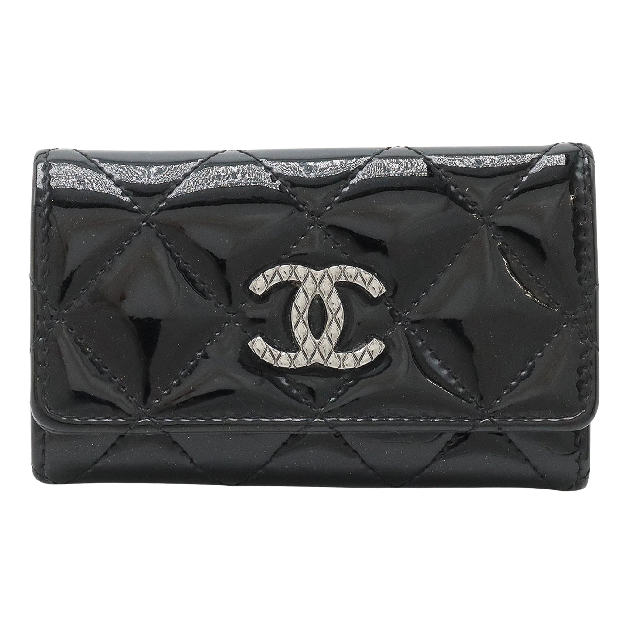 Chanel Logo CC Black Patent Leather Wallet 