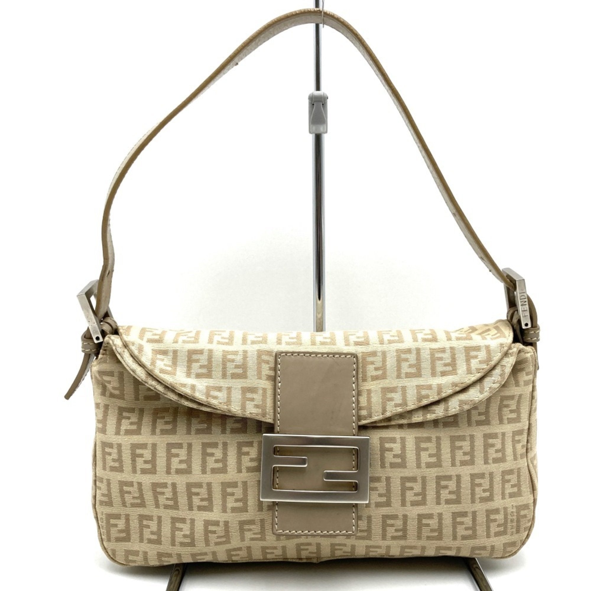 Fendi Mamma Baguette Beige Canvas Handbag 