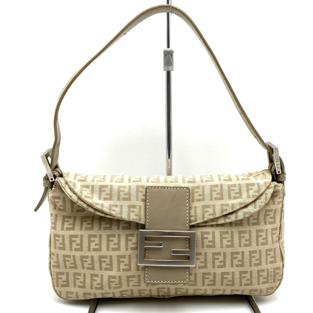 Fendi Mamma Baguette Beige Canvas Handbag 