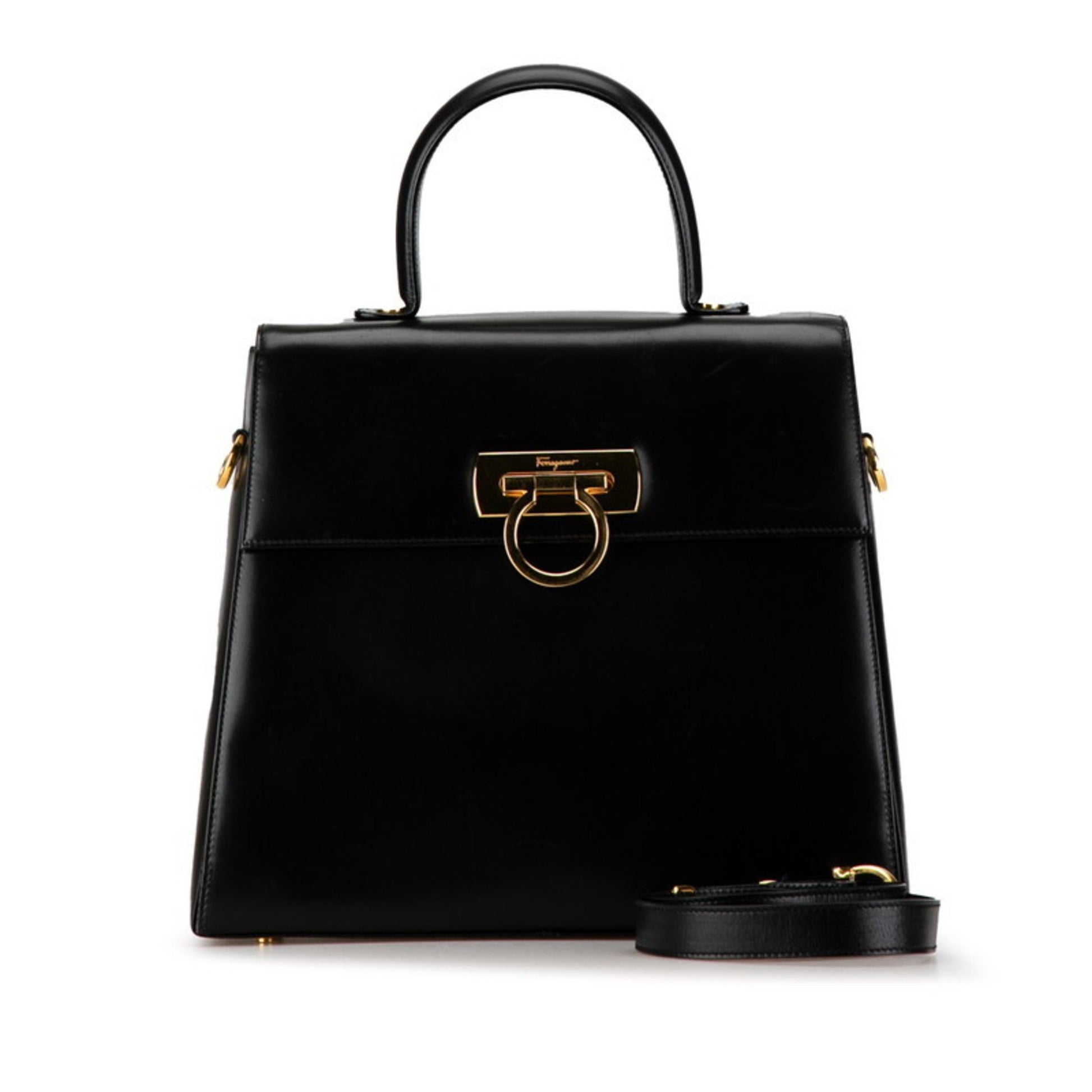 Salvatore Ferragamo Gancini Black Leather Handbag 