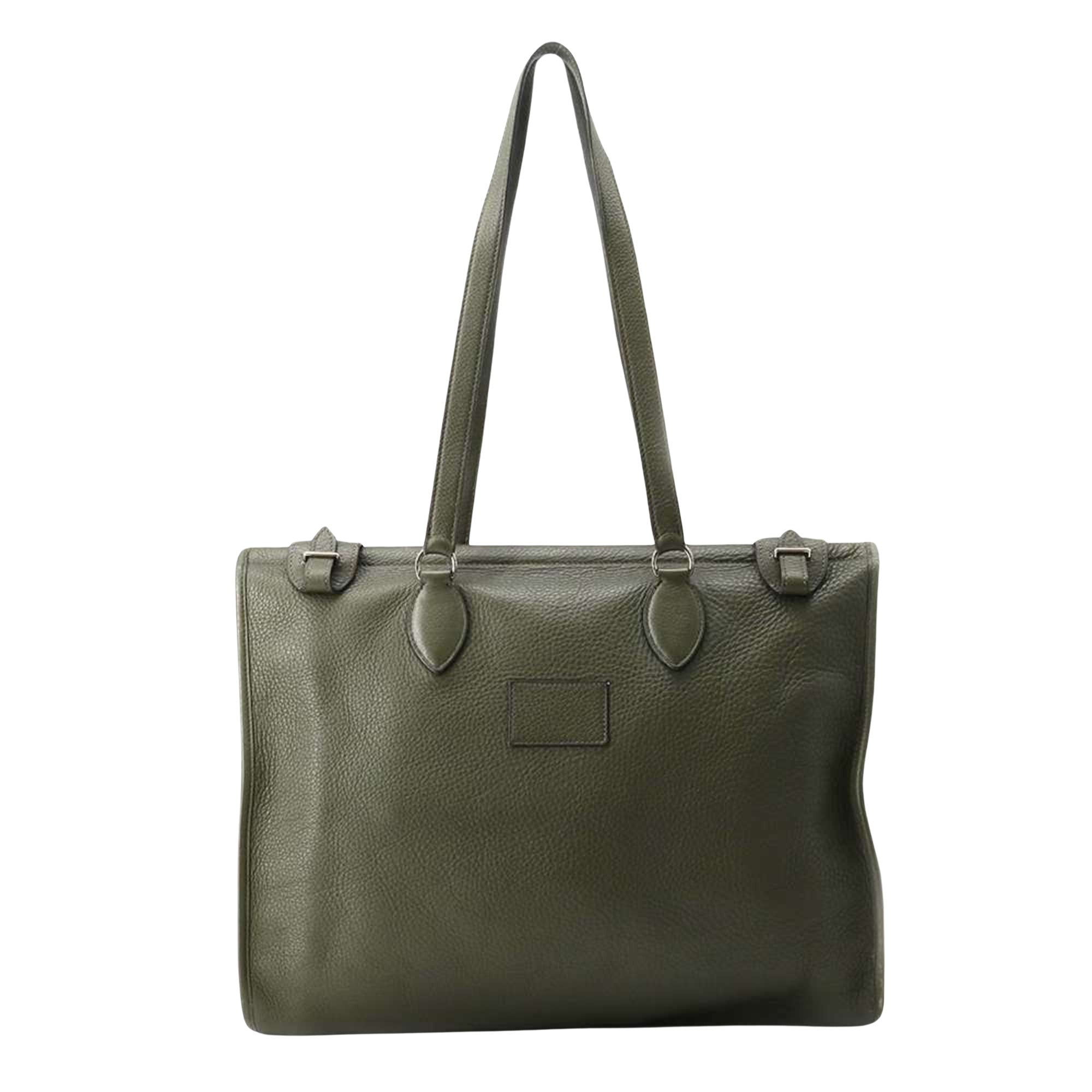 Hermès Kabak Green Leather Tote Bag