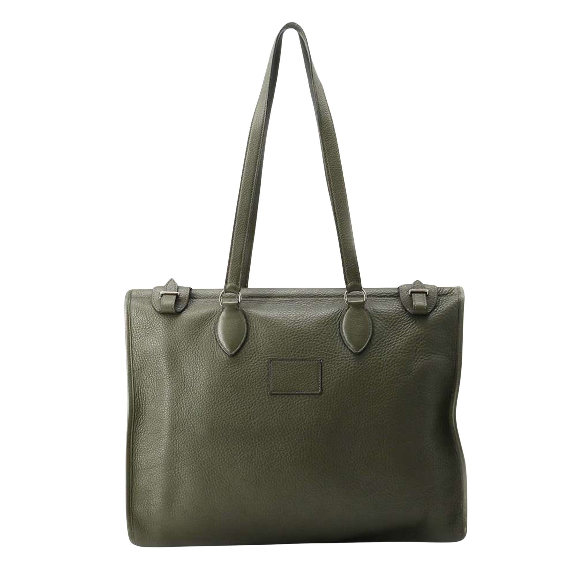 Hermès Kabak Green Leather Tote Bag