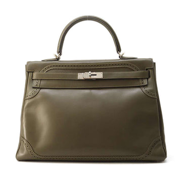 Hermès Kelly 35 Khaki Leather Handbag 