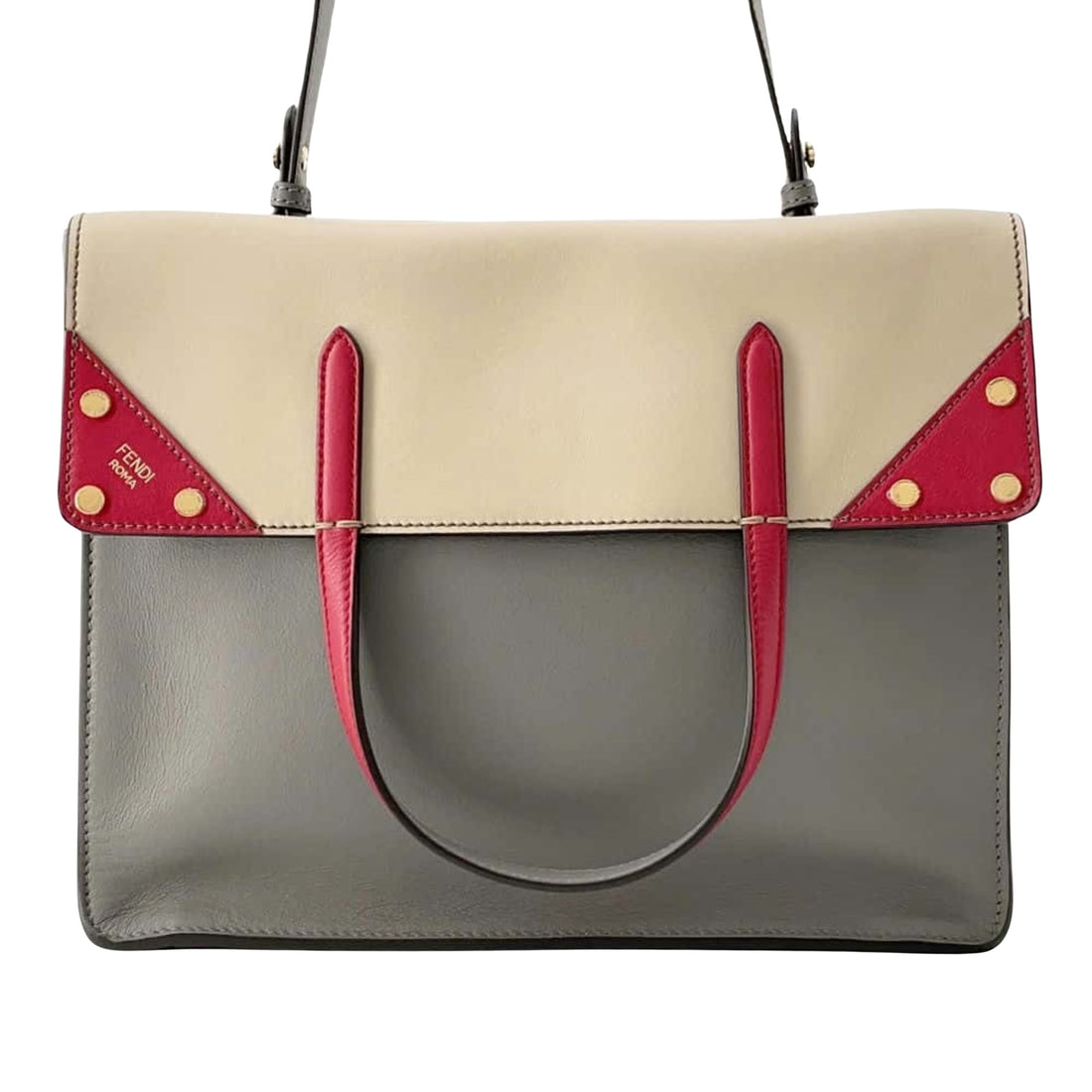 Fendi Flip Grey Leather Tote Bag