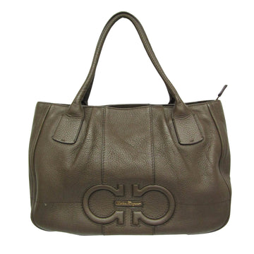 Salvatore Ferragamo Gancini Khaki Leather Tote Bag