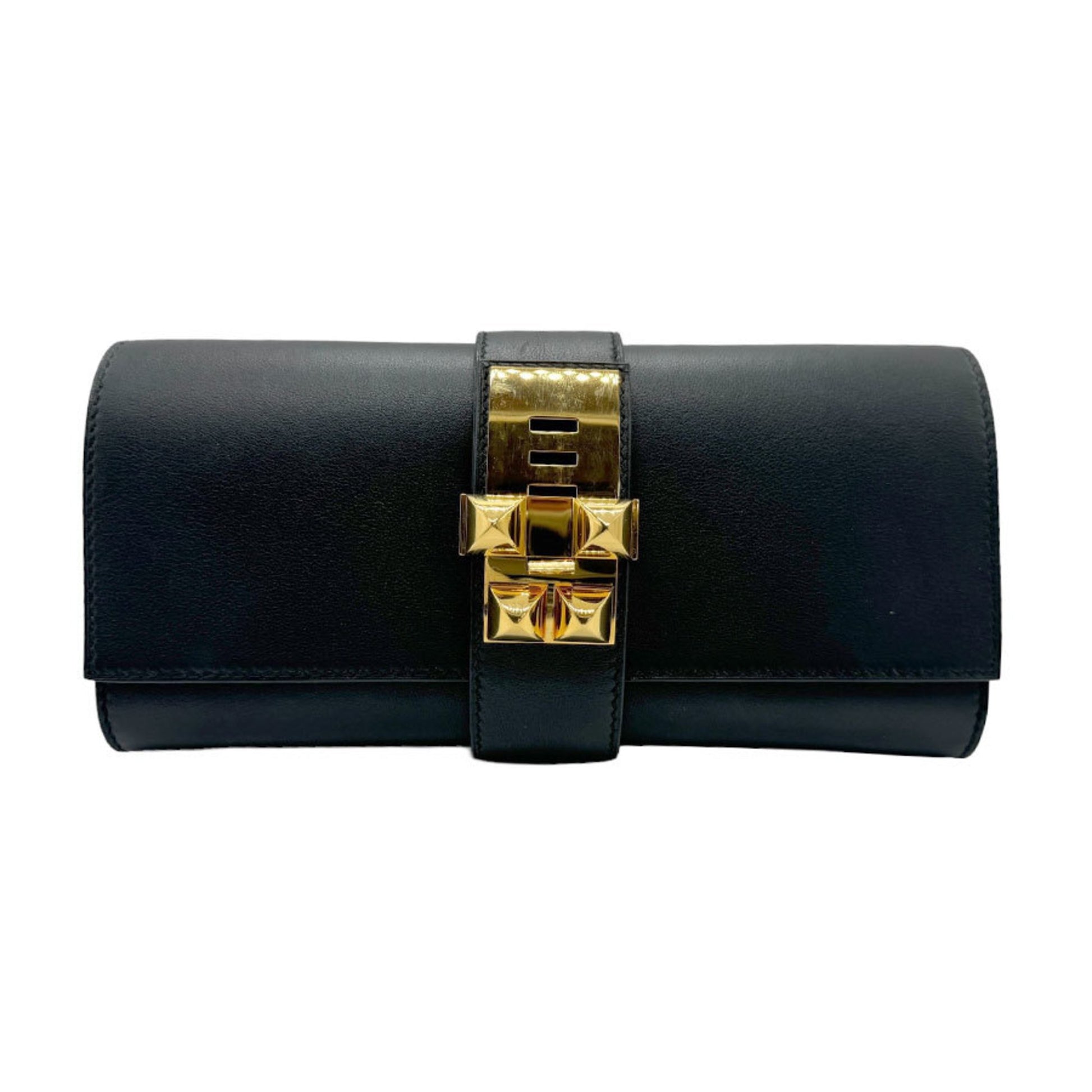 Hermès Medor Black Leather Clutch Bag