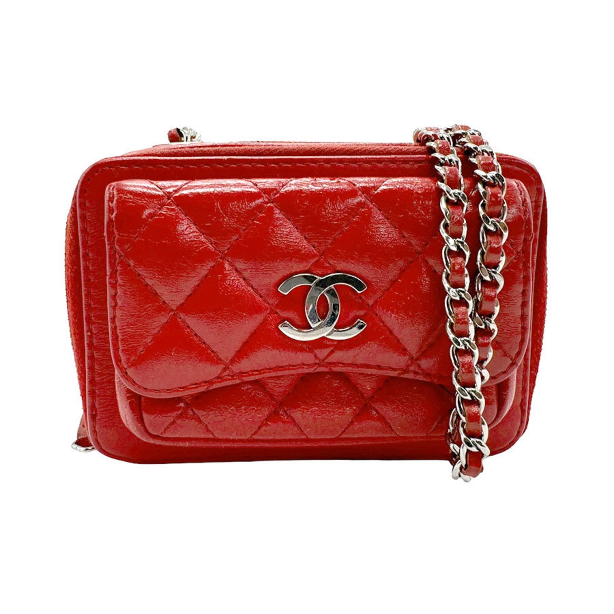 Chanel Matelassé Red Leather Clutch Bag