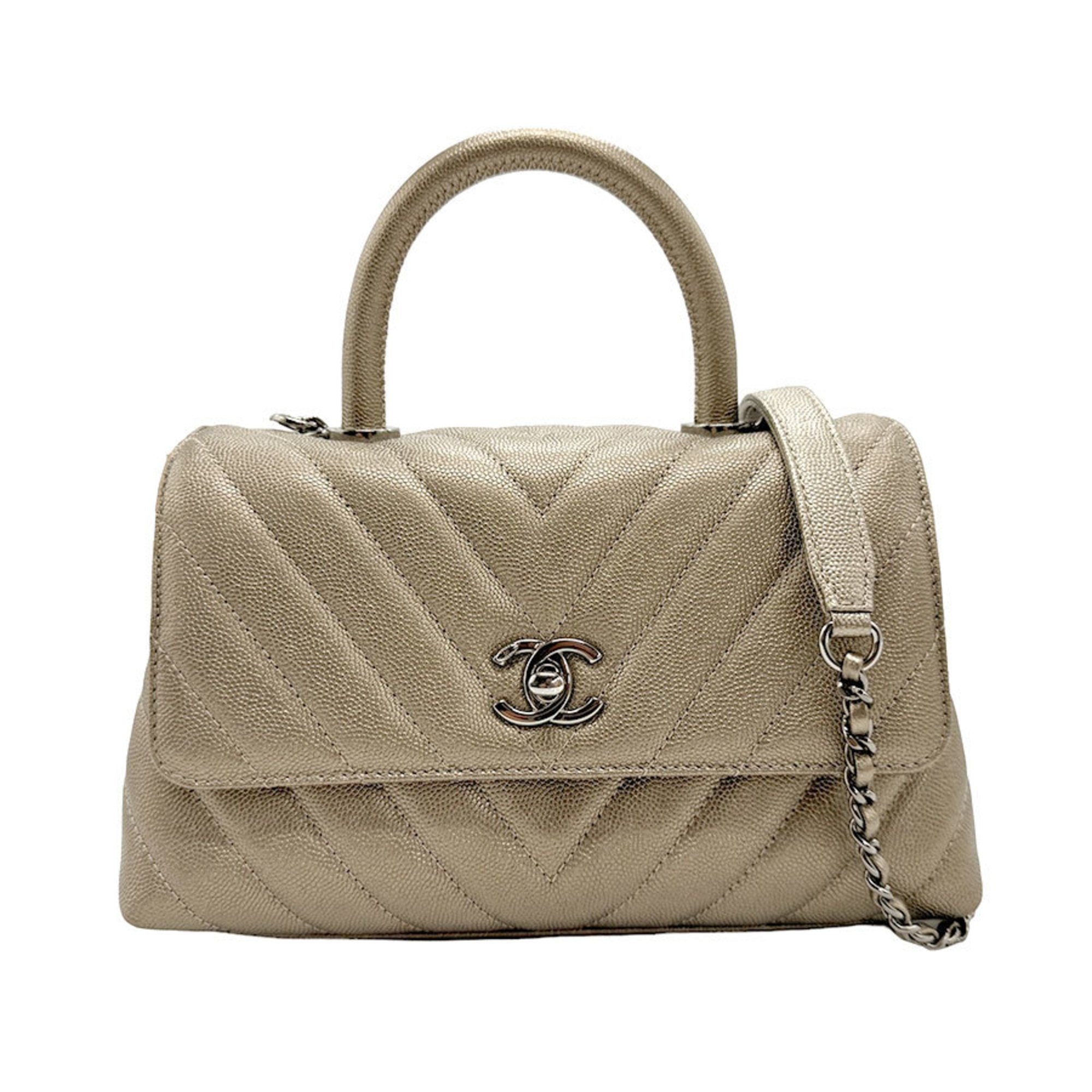 Chanel Coco Handle Metallic Leather Handbag 