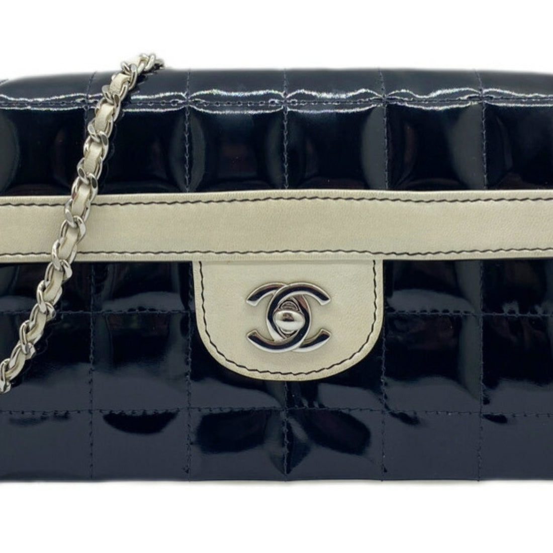 Chanel Chocolate bar Navy Patent Leather Shoulder Bag