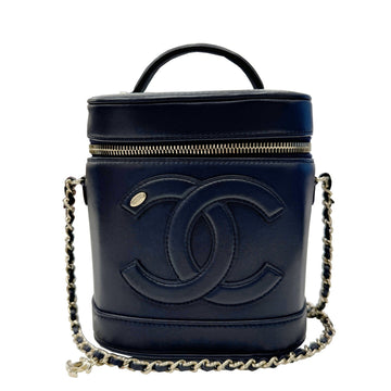 Chanel Vanity Navy Leather Handbag 