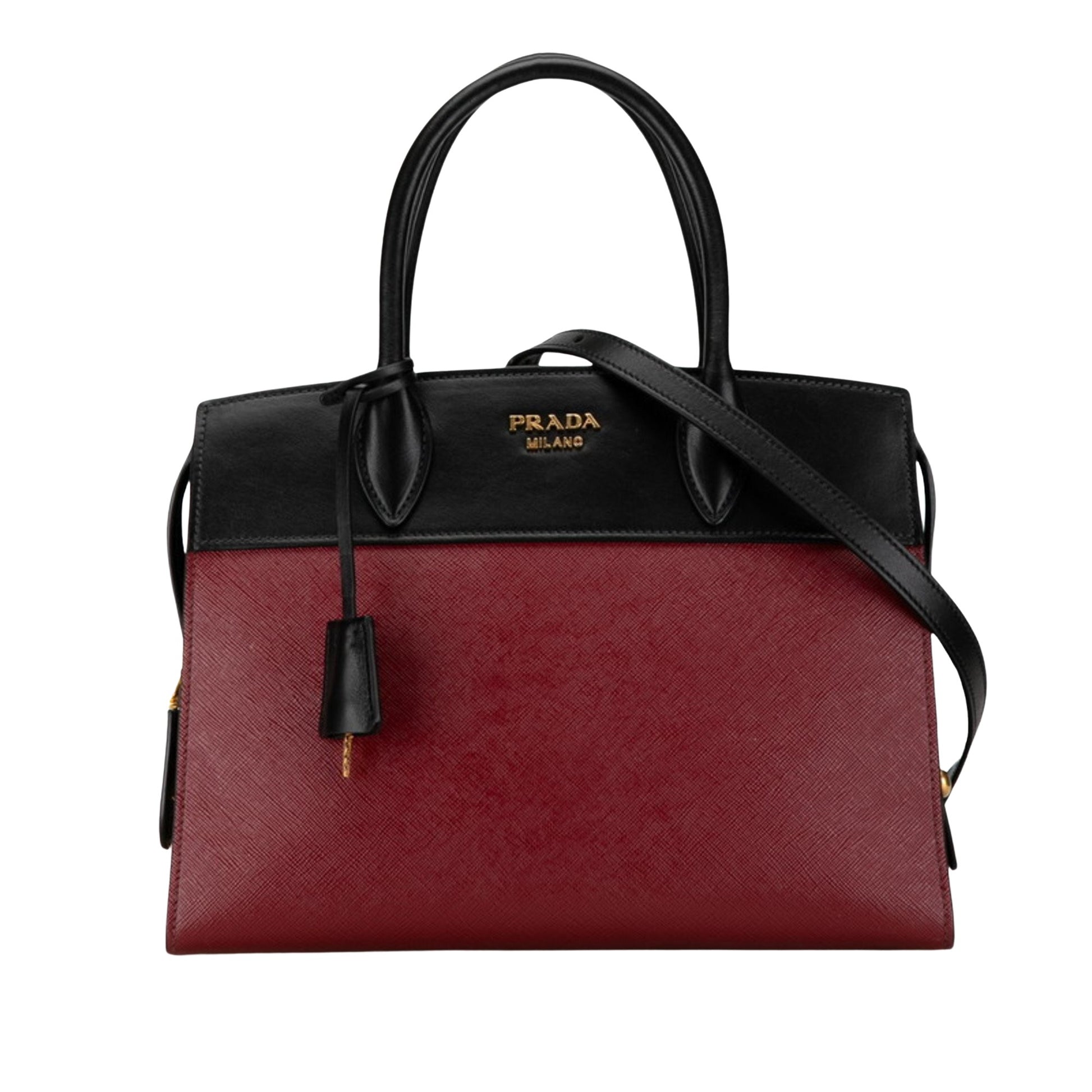 Prada Saffiano Burgundy Leather Handbag 