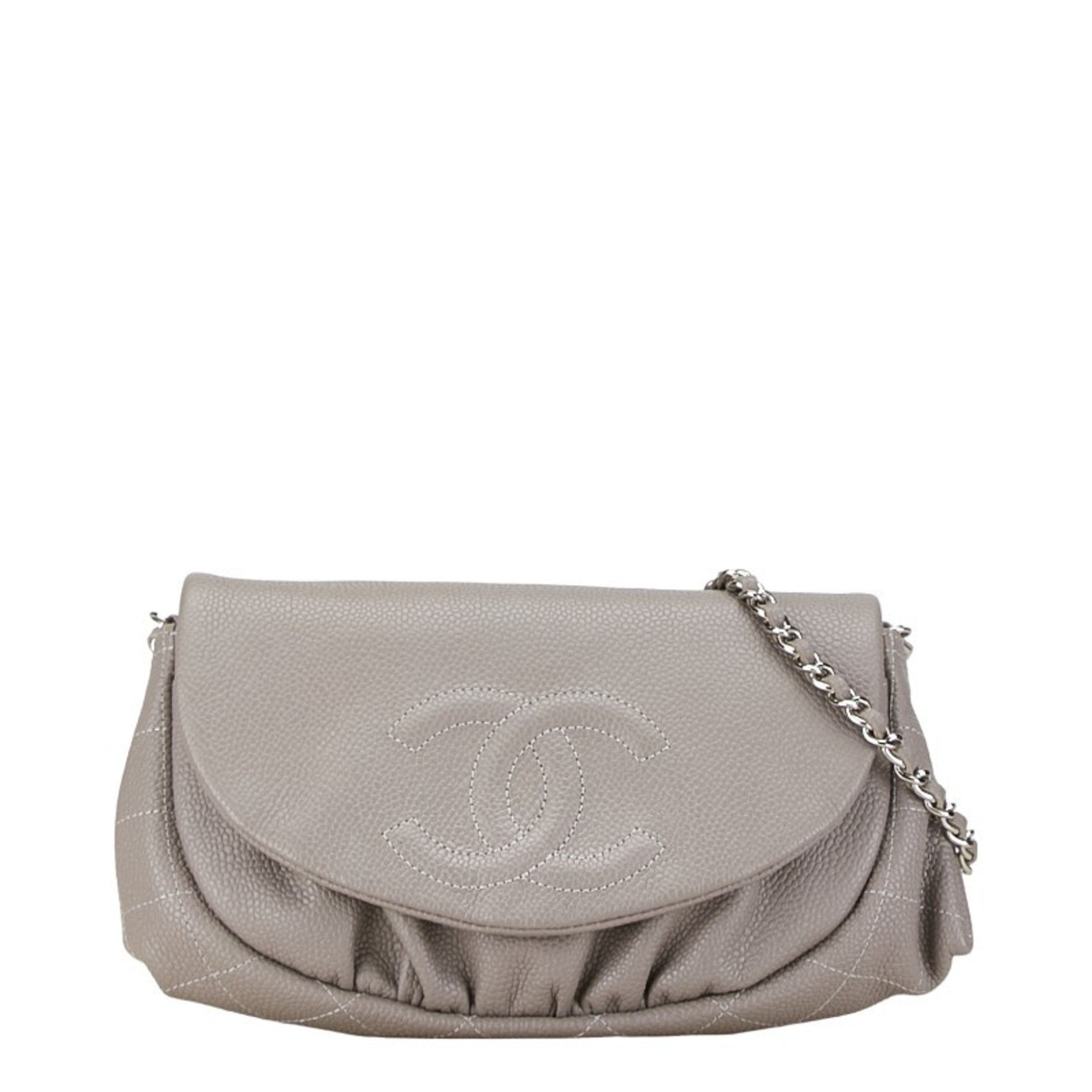 Chanel Demi Lune Grey Leather Shoulder Bag