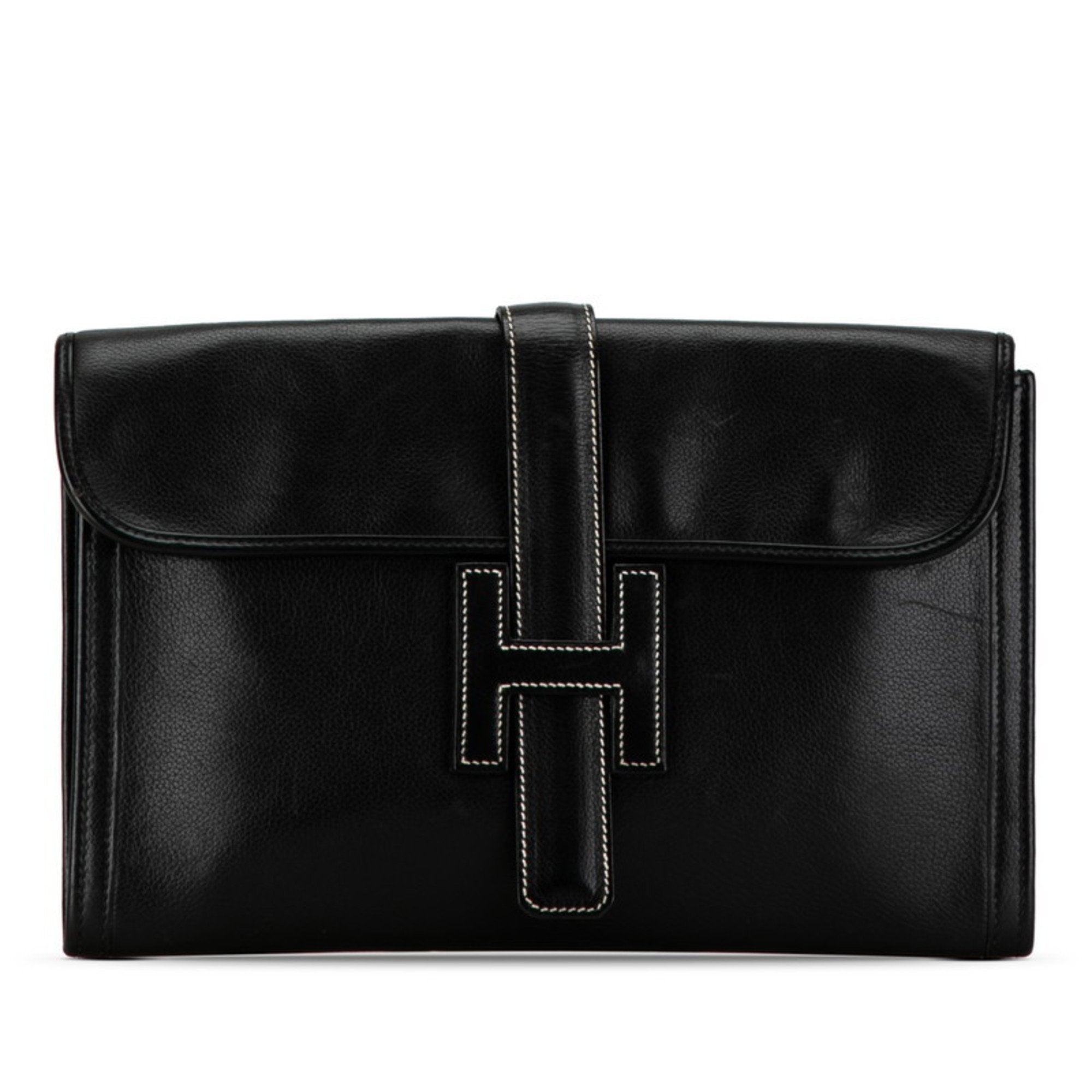 Hermès Jige Black Leather Clutch Bag